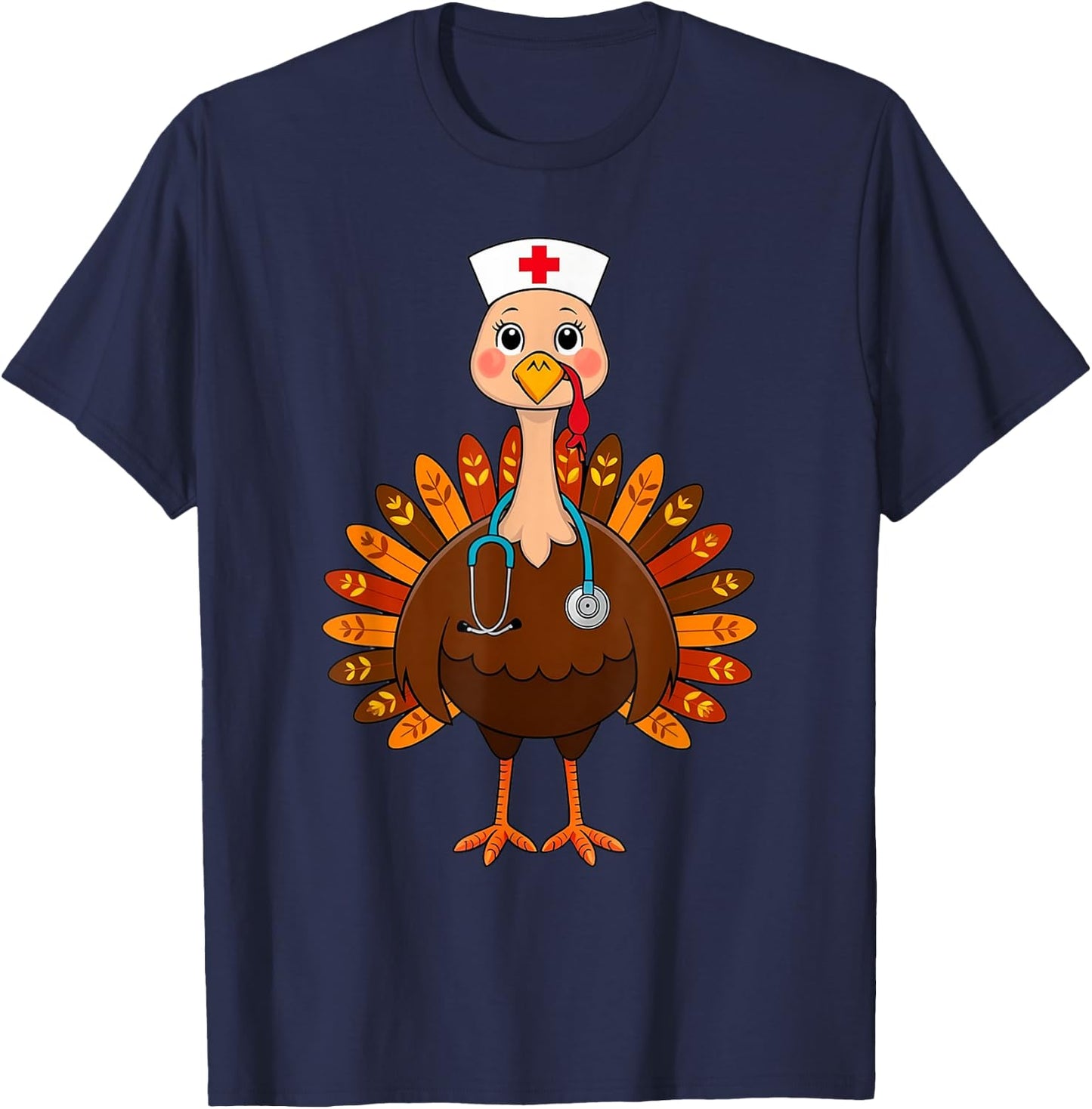 Thanksgiving Scrub Tops Women Turkey Nurse Holiday Nursing T-Shirt - T-Shirt | Navy
