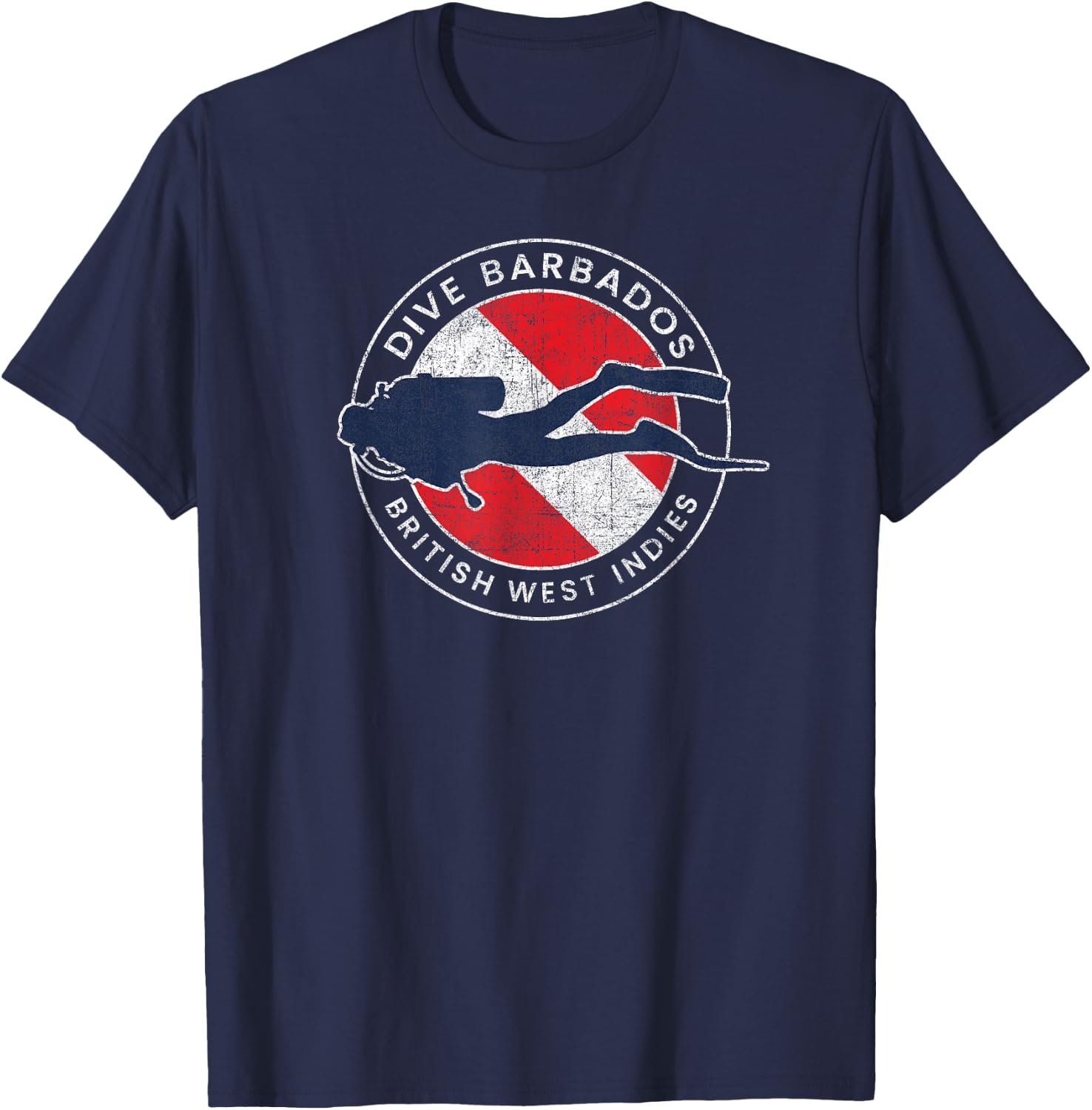 Retro Dive Barbados Scuba Diver Vintage Dive Flag T-Shirt - T-Shirt | Navy
