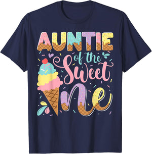 Auntie Of The Sweet One Ice Cream 1St Birthday Party T-Shirt - T-Shirt | Navy