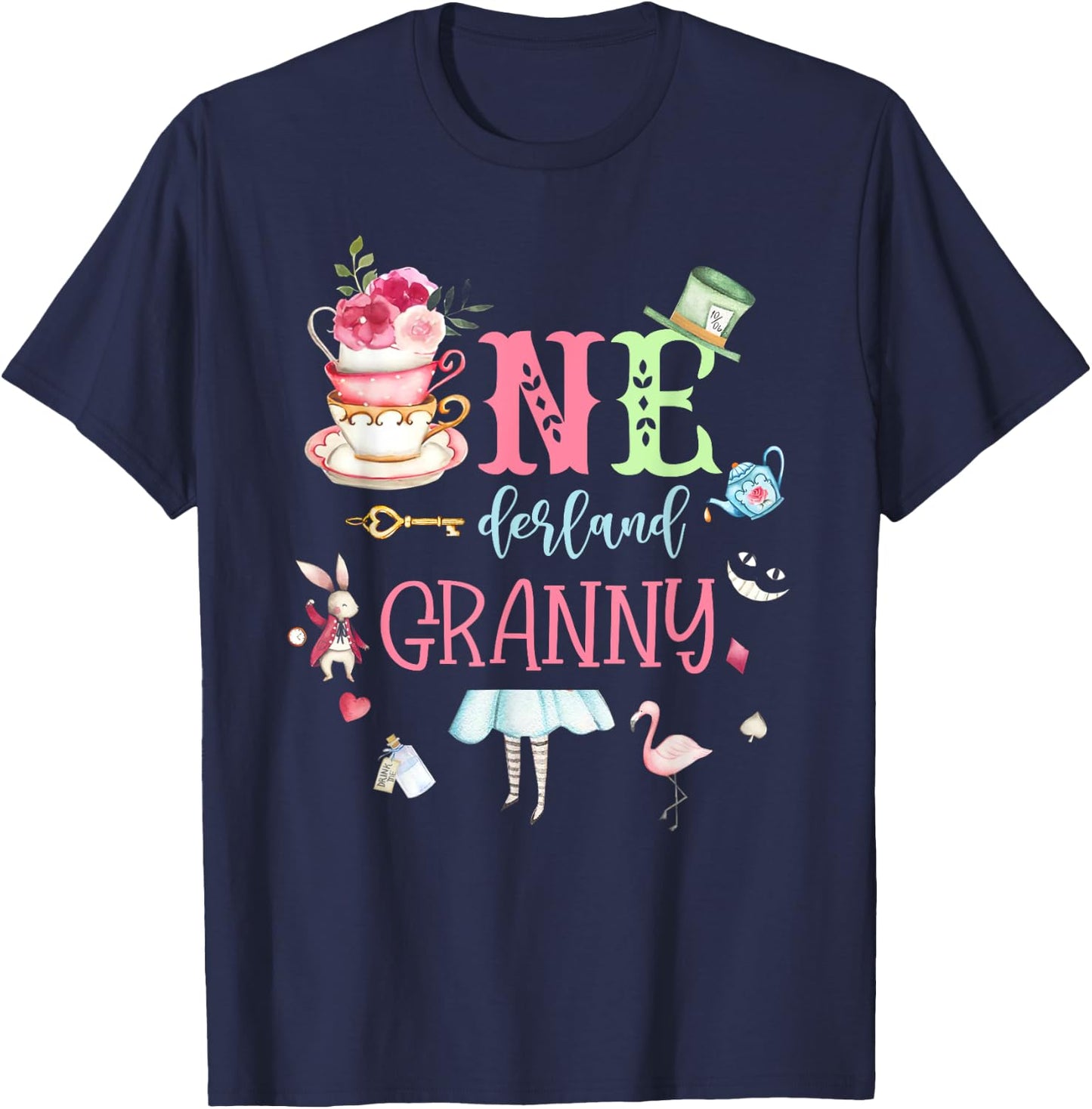 Onederland Granny - Nana Of The 1st Birthday Girl Tea Party T-Shirt - T-Shirt | Navy