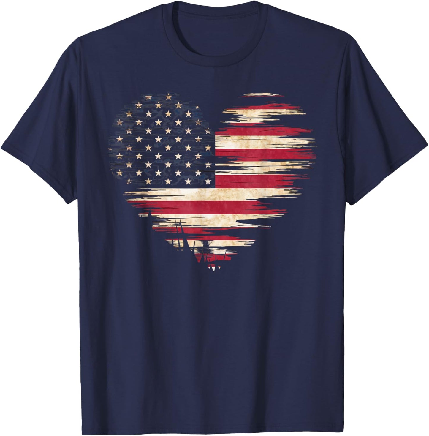 4th of July Shirts Women American Flag Heart Patriotic T-Shirt - T-Shirt | Navy