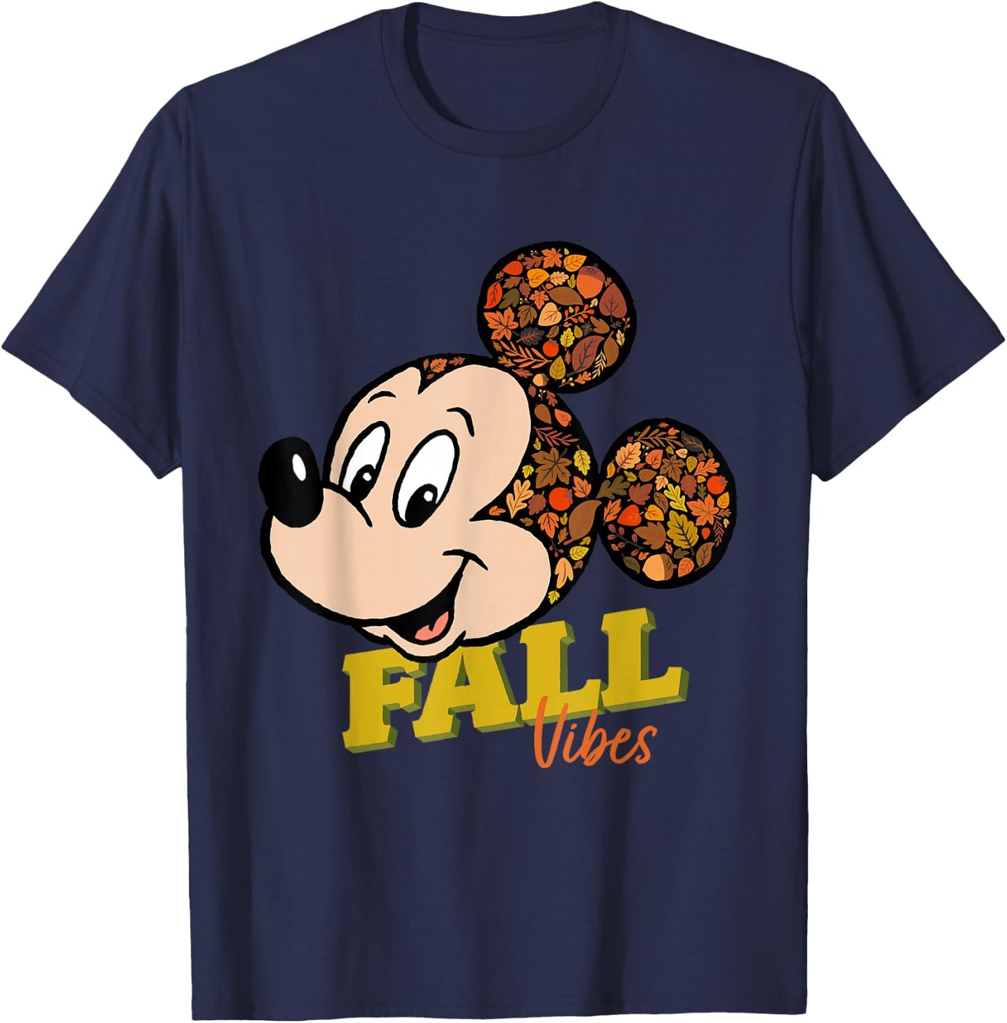 Disney Mickey Mouse Fall Vibes Autumn Leaves T-Shirt - T-Shirt | Navy