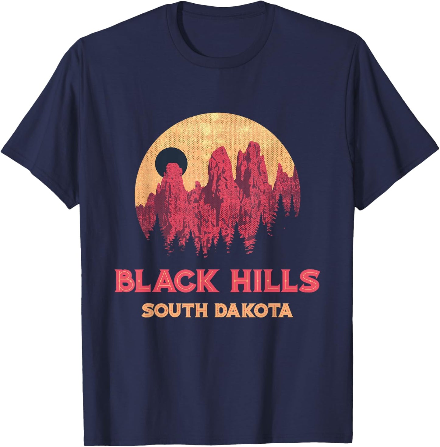 Vintage Black Hills Mountains And Forest South Dakota Travel T-Shirt - T-Shirt | Navy