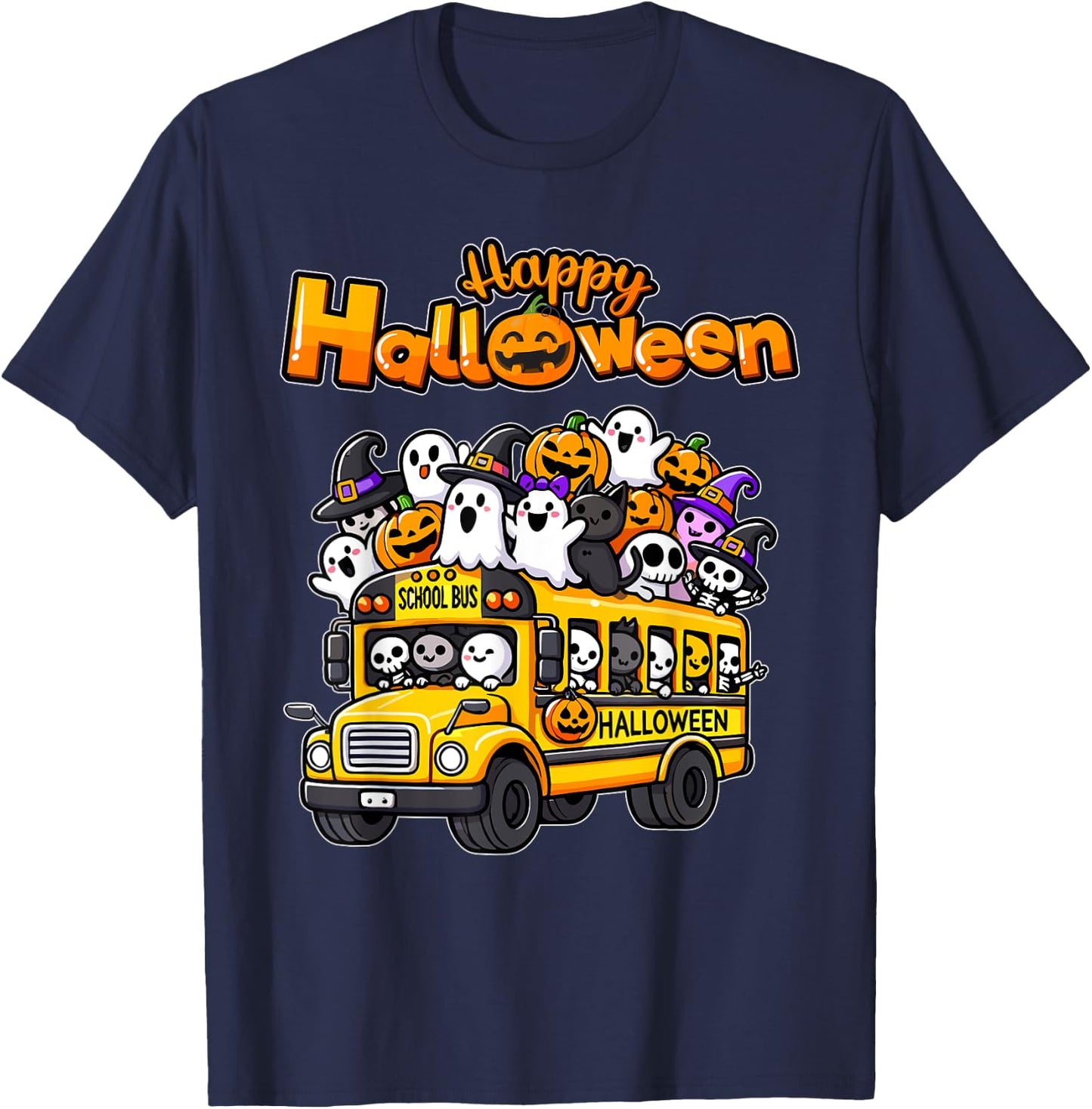Teacher Halloween School Bus Driver Cute Ghost Witch Party T-Shirt - T-Shirt | Navy