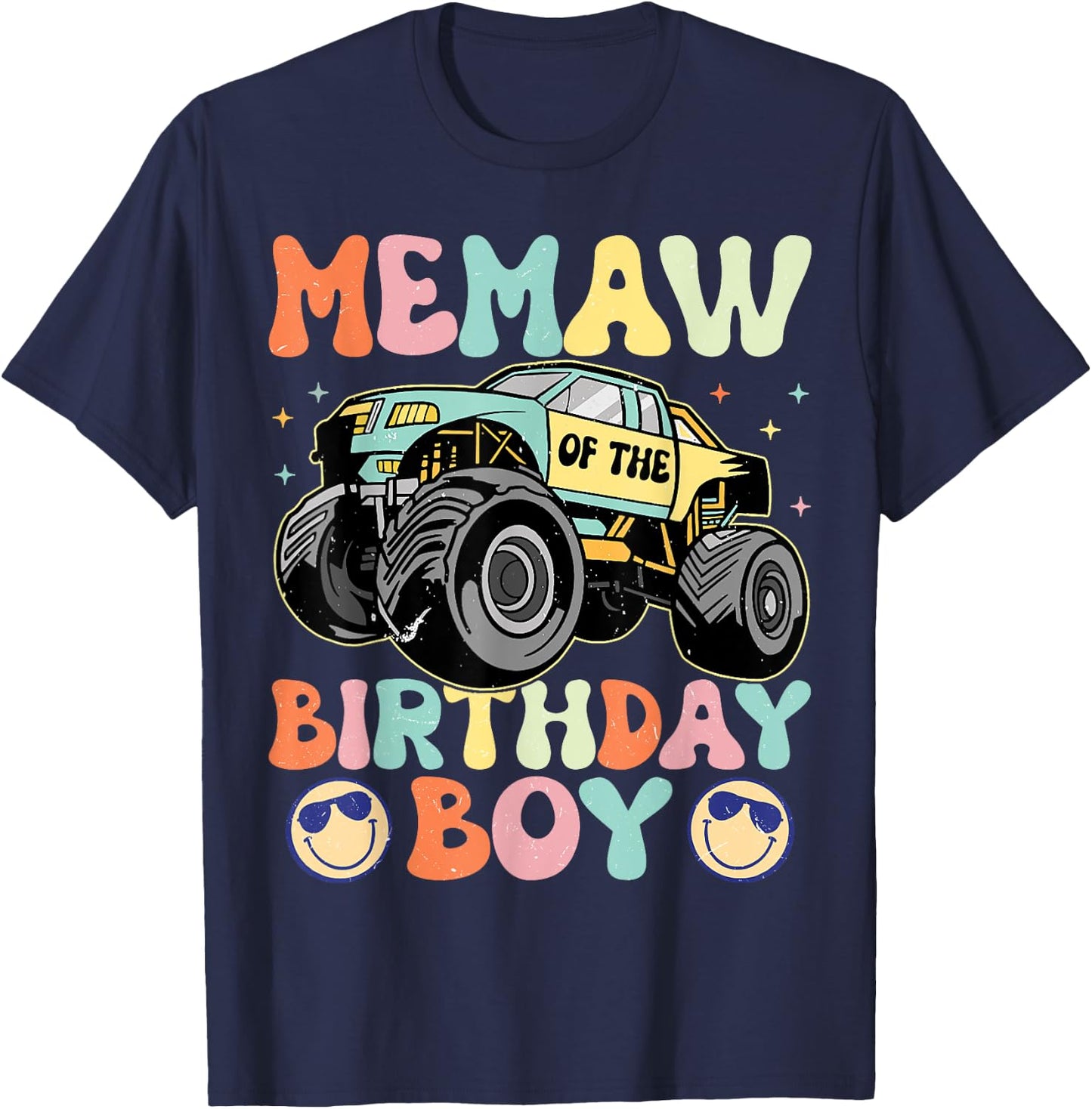 Monster Truck Memaw Of The Birthday Boy Matching Family T-Shirt - T-Shirt | Navy