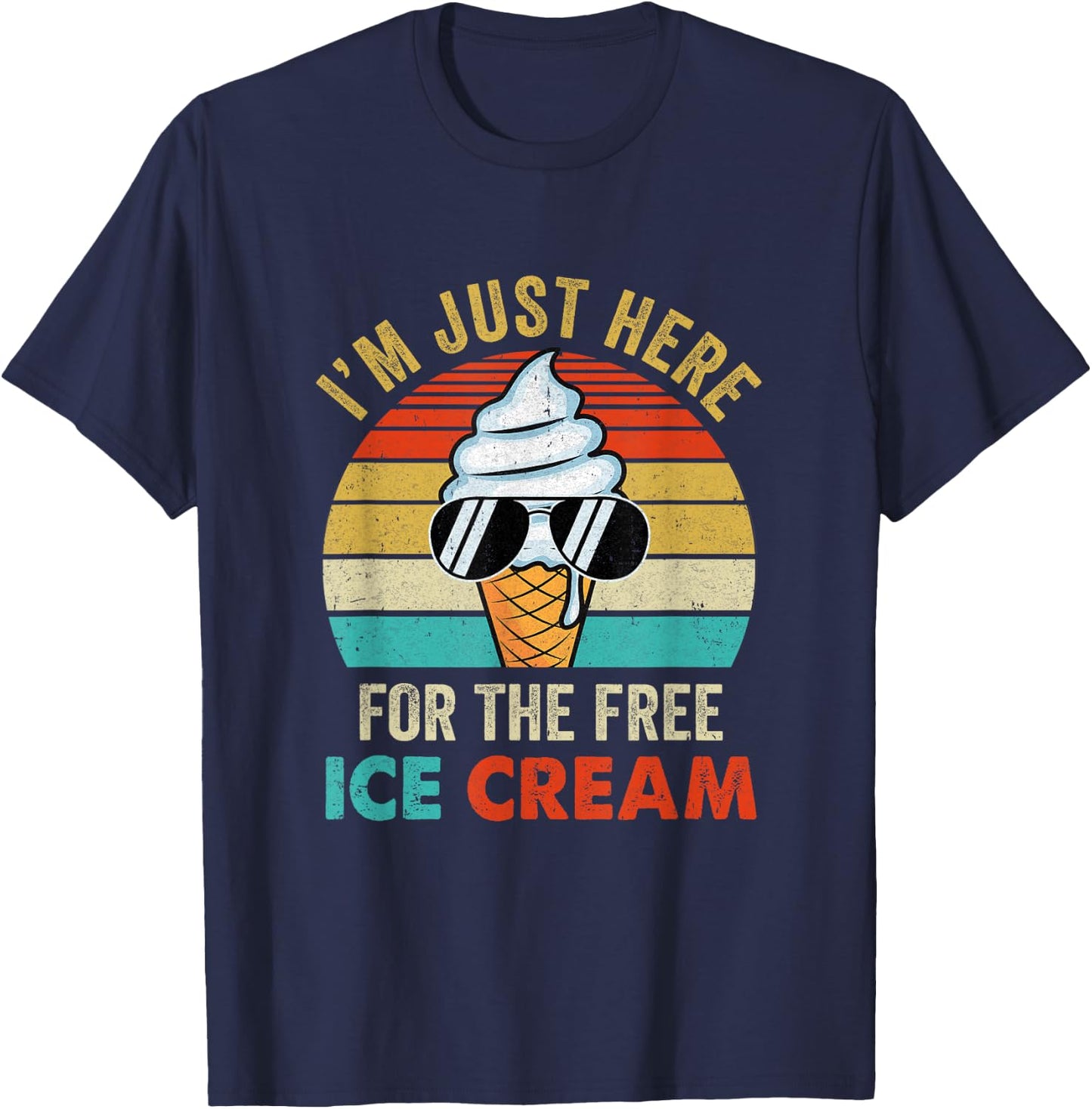 I'm Just Here for The Free Ice Cream Funny Cruise 2025 Retro T-Shirt - T-Shirt | Navy