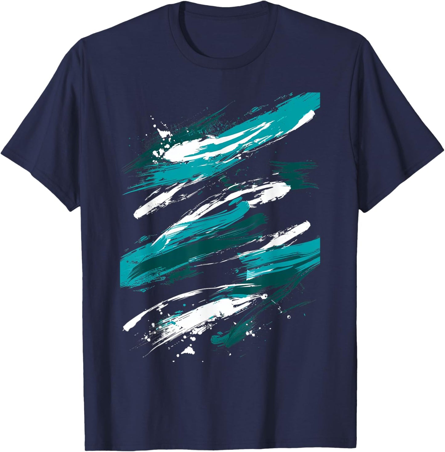 Teal And Black Brush Strokes Graphic T-Shirt - T-Shirt | Navy