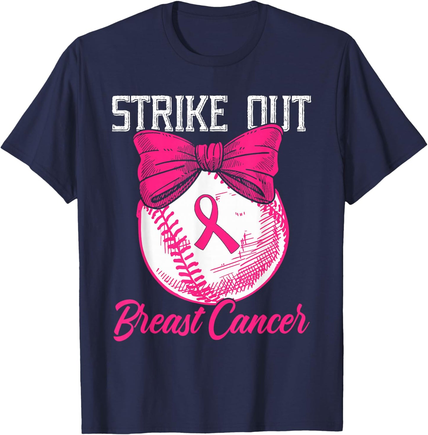 Strike Out Breast Cancer Baseball Breast Cancer Awareness T-Shirt - T-Shirt | Navy