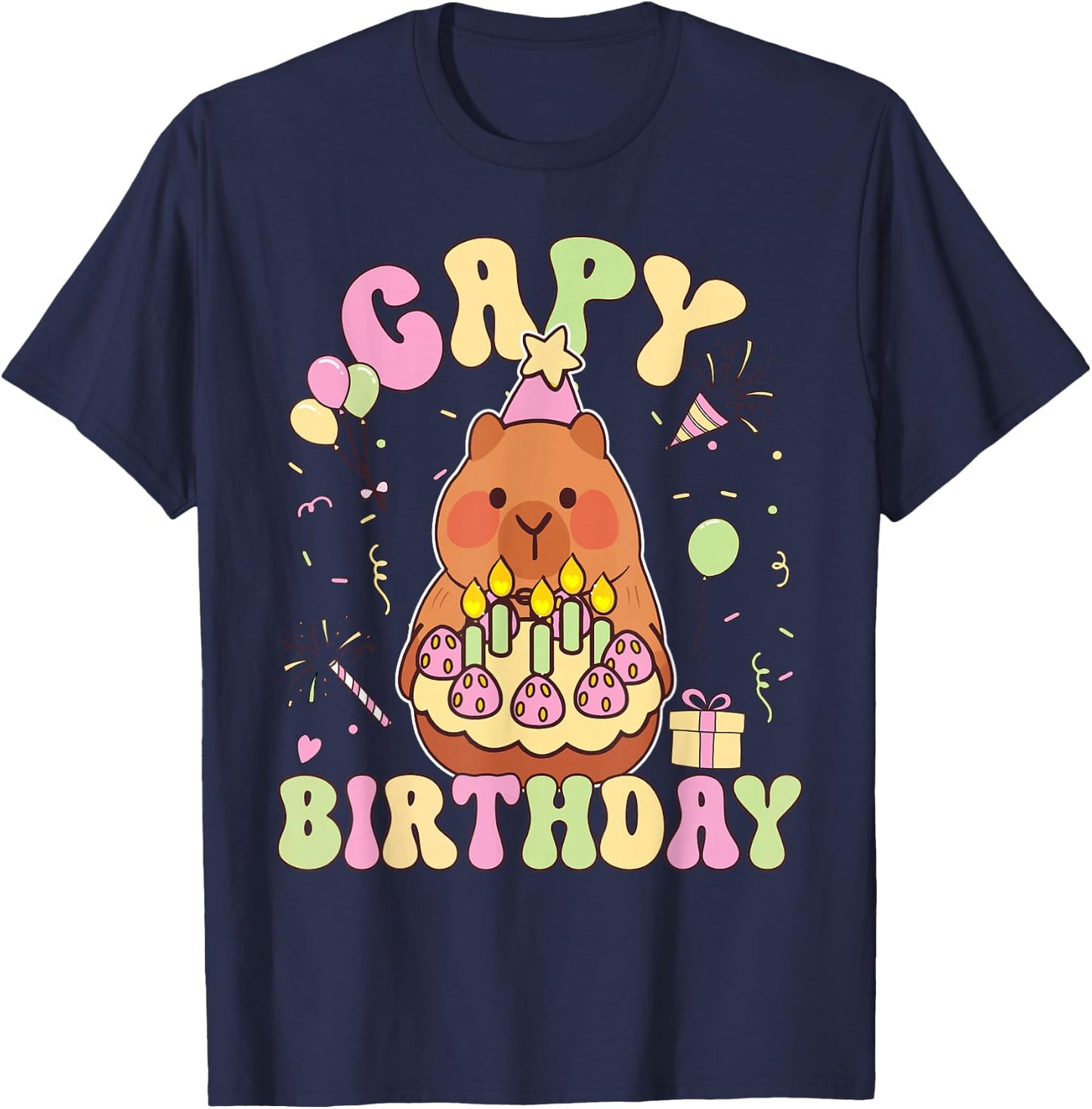 Capy Birthday Funny Capybara Animals Boys Girls Birthday T-Shirt - T-Shirt | Navy