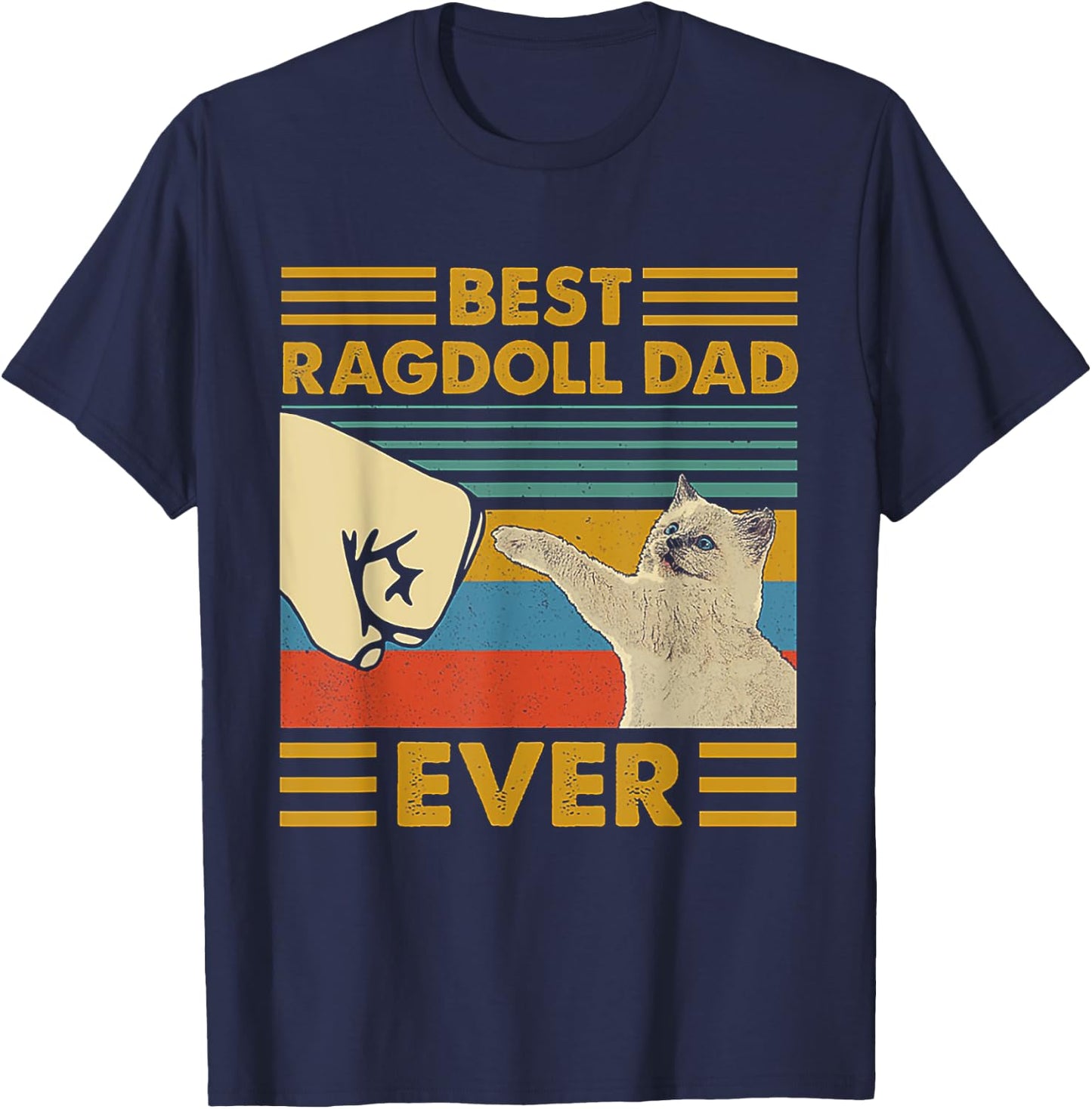 Best Ragdoll Dad Ever Retro Vintage Sunset T-Shirt - T-Shirt | Navy