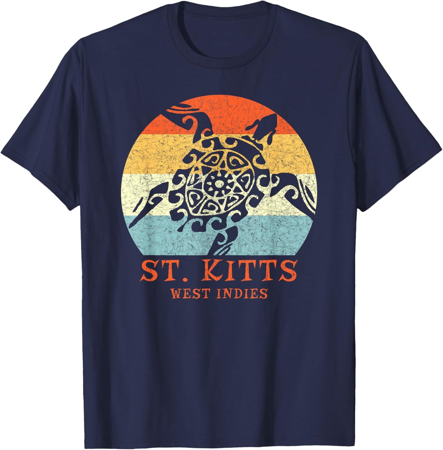 St. Kitts, West Indies Vintage Tribal Turtle Vacation T-Shirt - T-Shirt | Navy
