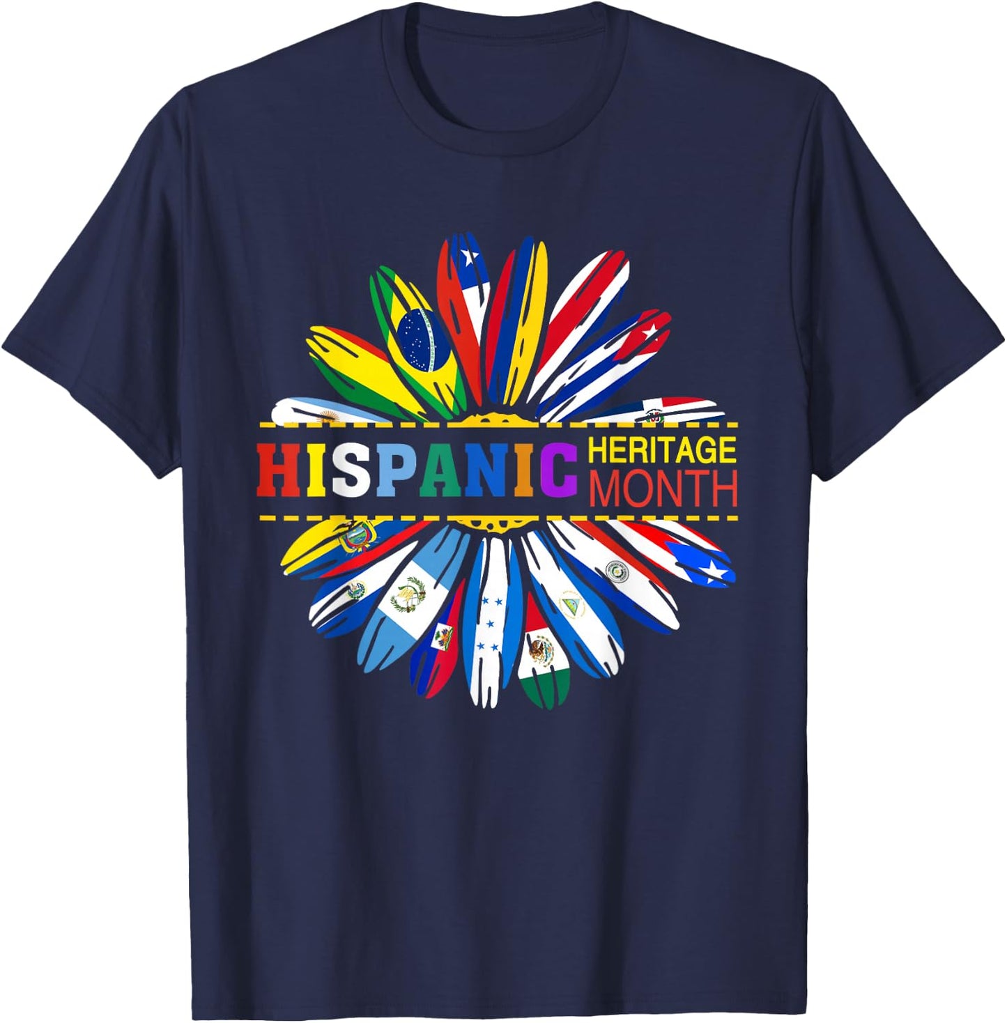 Sunflower Hispanic Heritage Month Latino Countries Flags T-Shirt - T-Shirt | Navy