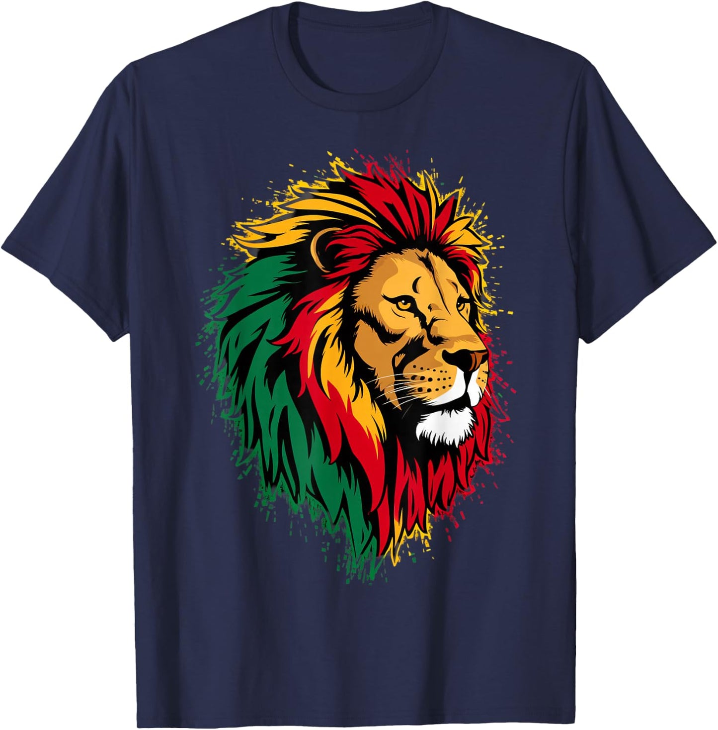 Jamaican Lion Jamaican Rasta Flag Lion Of Judah Reggae Music T-Shirt - T-Shirt | Navy