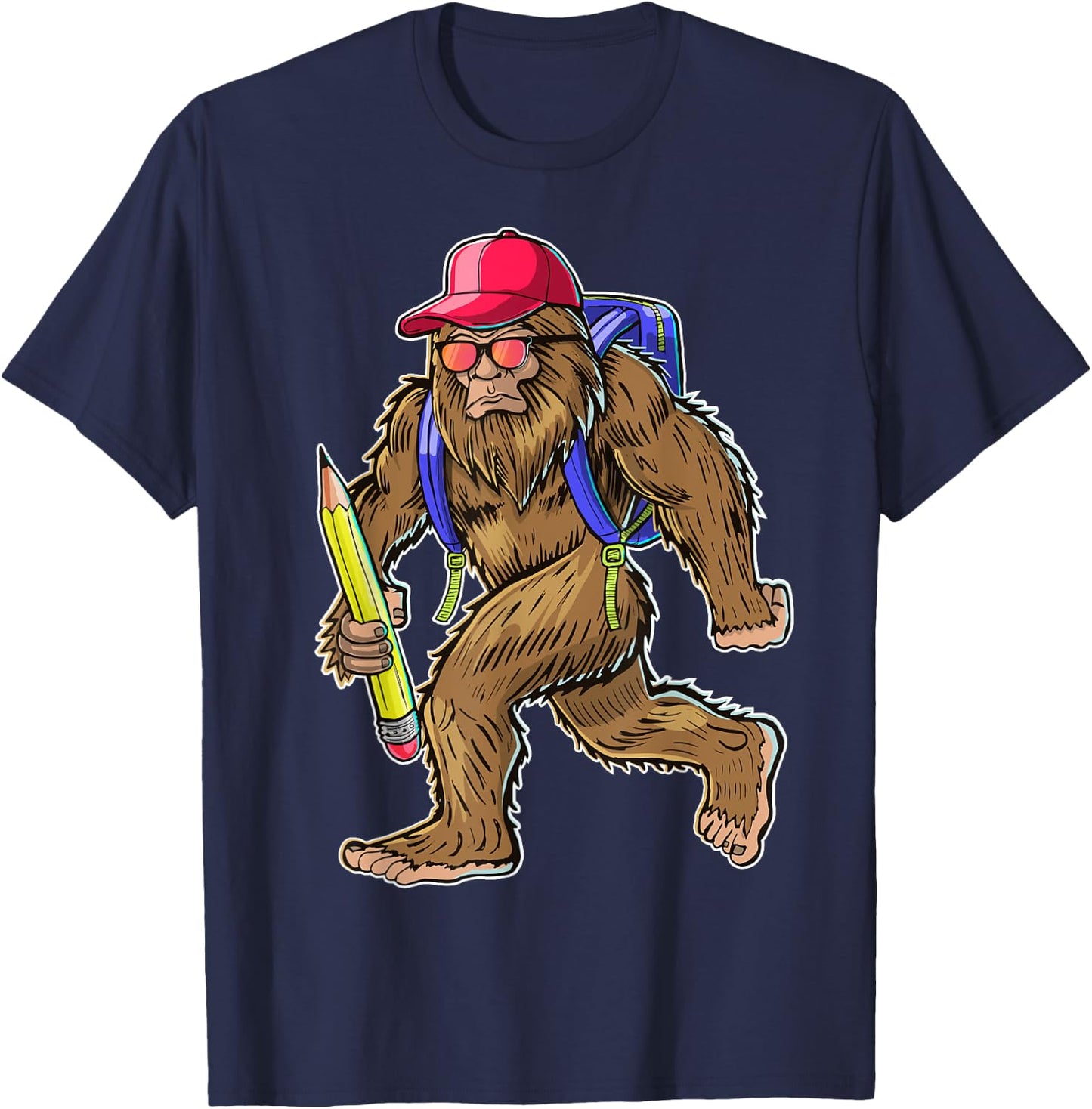 Funny Bigfoot Back to School Kid Bigfoot Backpack Boys T-Shirt - T-Shirt | Navy