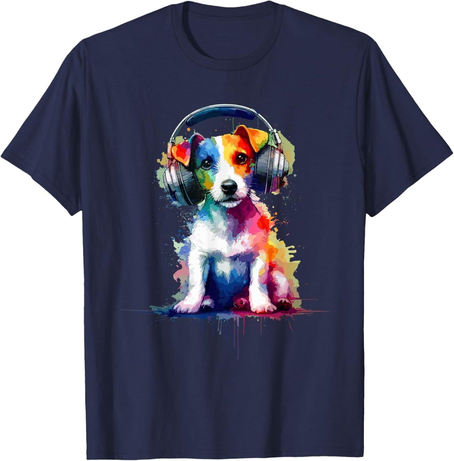 Splash Art Headphones Jack Russell Terrier Jack Russells T-Shirt - T-Shirt | Navy