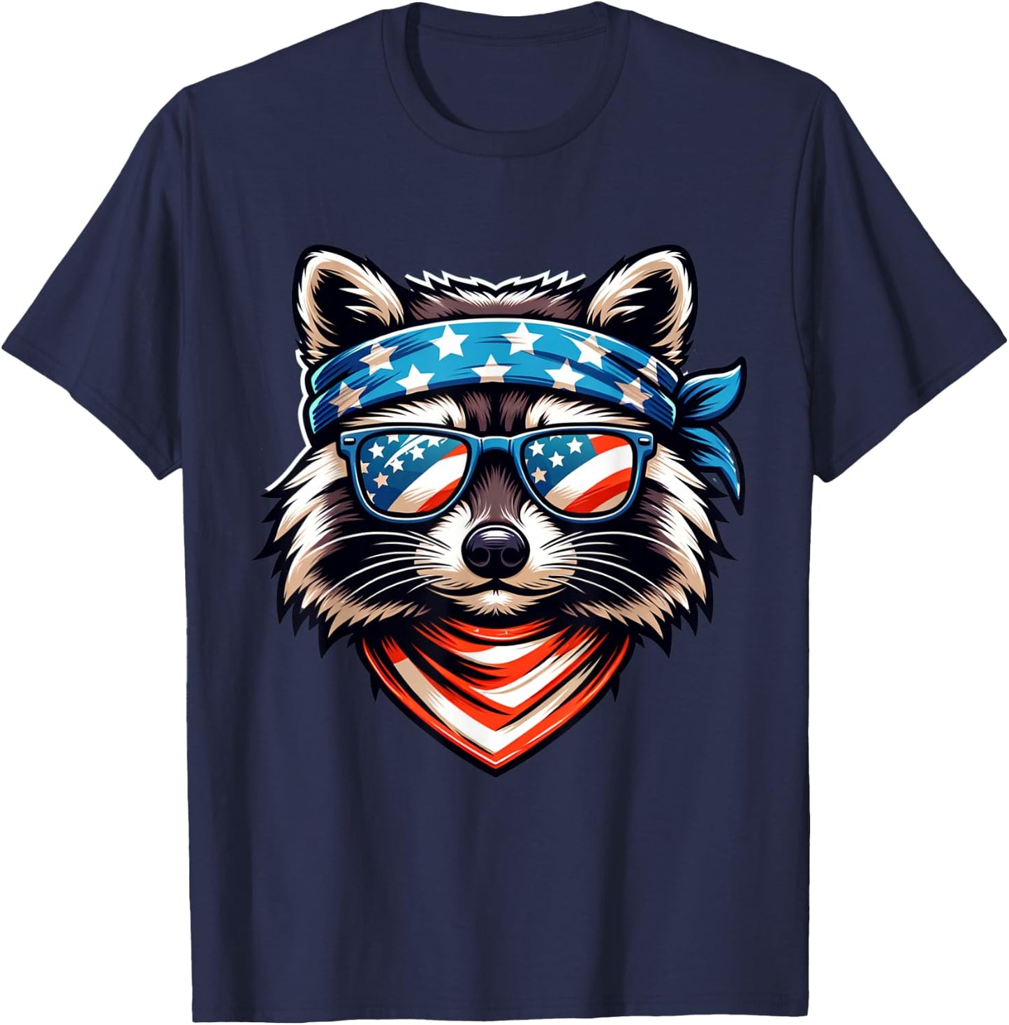 Patriotic Raccoon 4th of July American Flag Trash Panda T-Shirt - T-Shirt | Navy