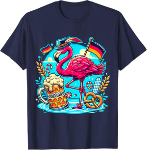 Octoberfest Flamingo Beer Germany Brezel Oktoberfest T-Shirt - T-Shirt | Navy