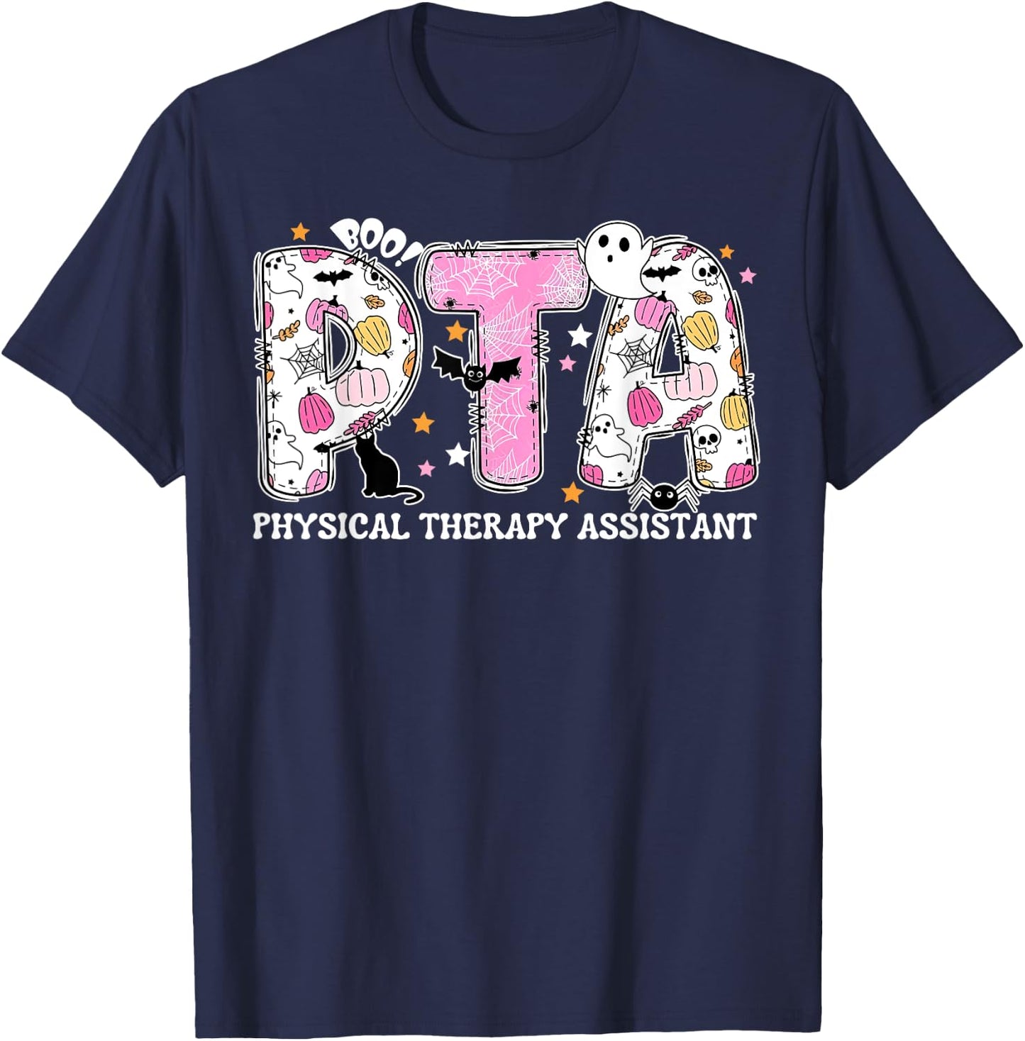 PTA Physical Therapy Assistant Fall Halloween Spooky Season T-Shirt - T-Shirt | Navy