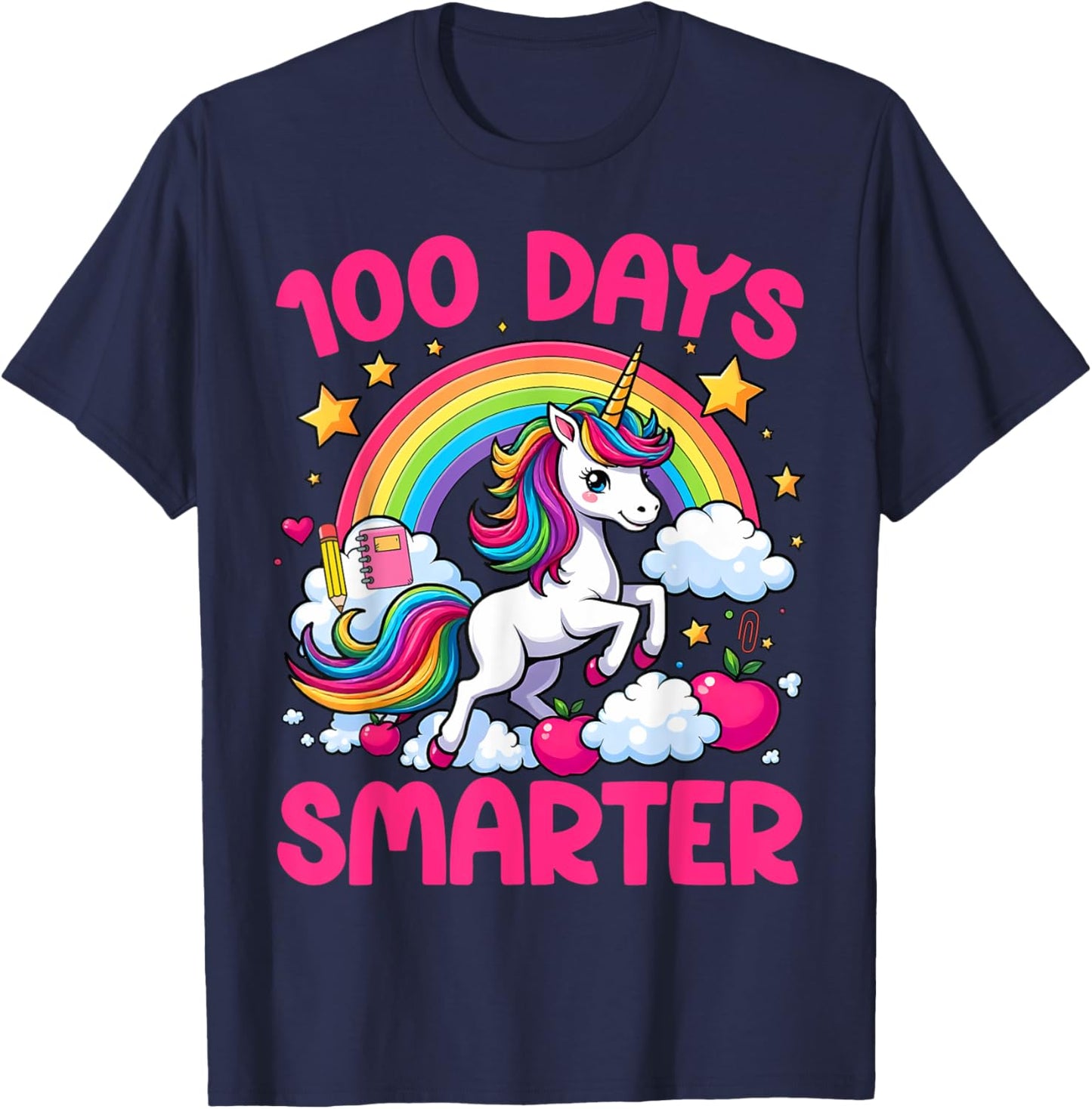 100 Days Of School Smarter Unicorn Teacher Girls 100th Days T-Shirt - T-Shirt | Navy