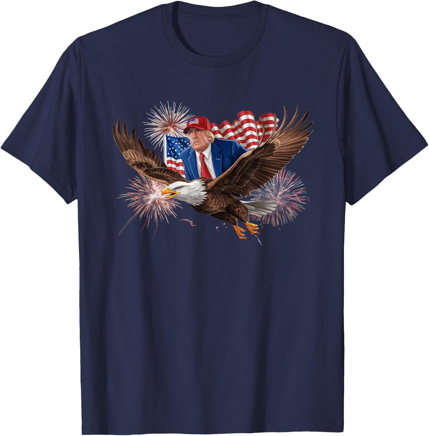 Patriotic Trump Riding Bald Eagle American Pride July 4th T-Shirt - T-Shirt | Navy