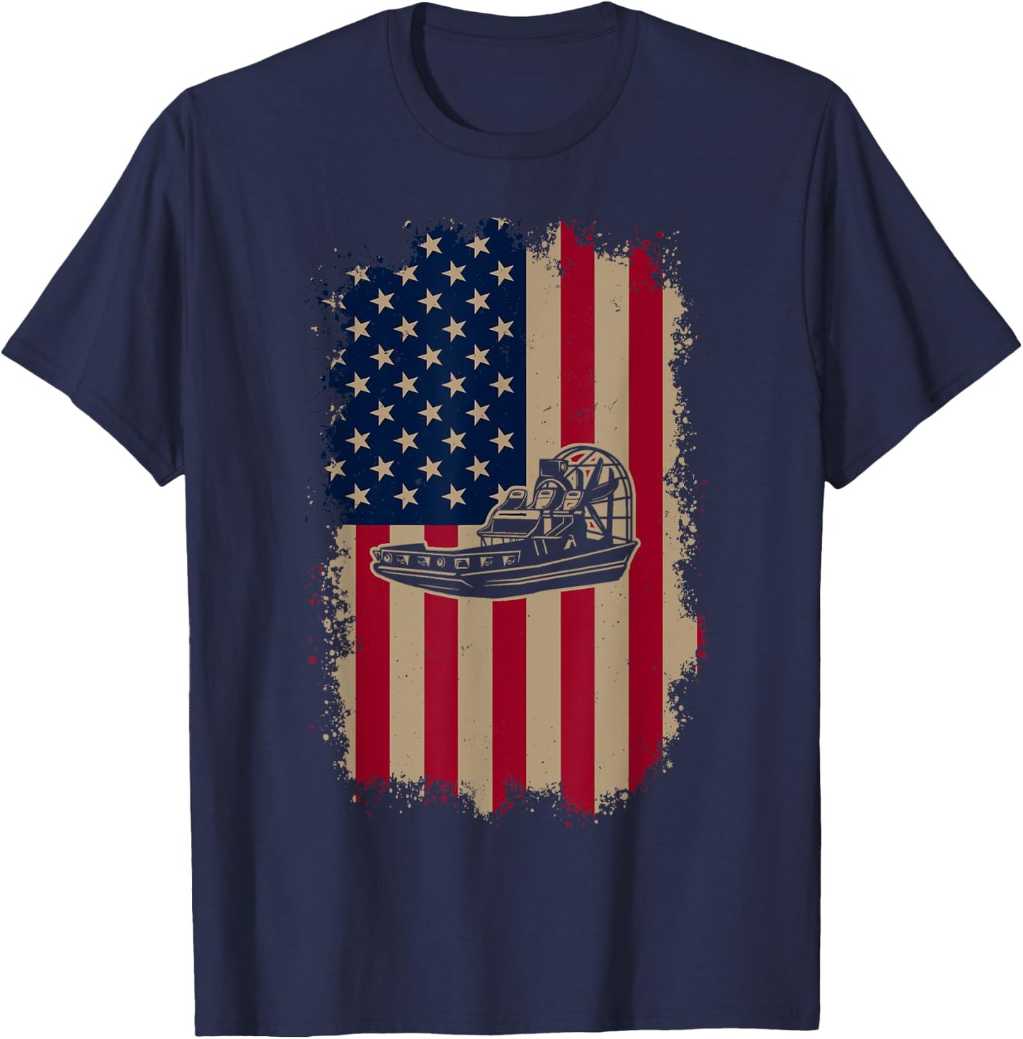 American US Flag Airboat T-Shirt - T-Shirt | Navy