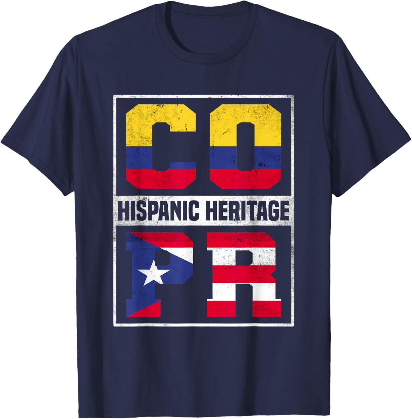 Proud Colombian Puerto Rican Hispanic Heritage Month T-Shirt - T-Shirt | Navy
