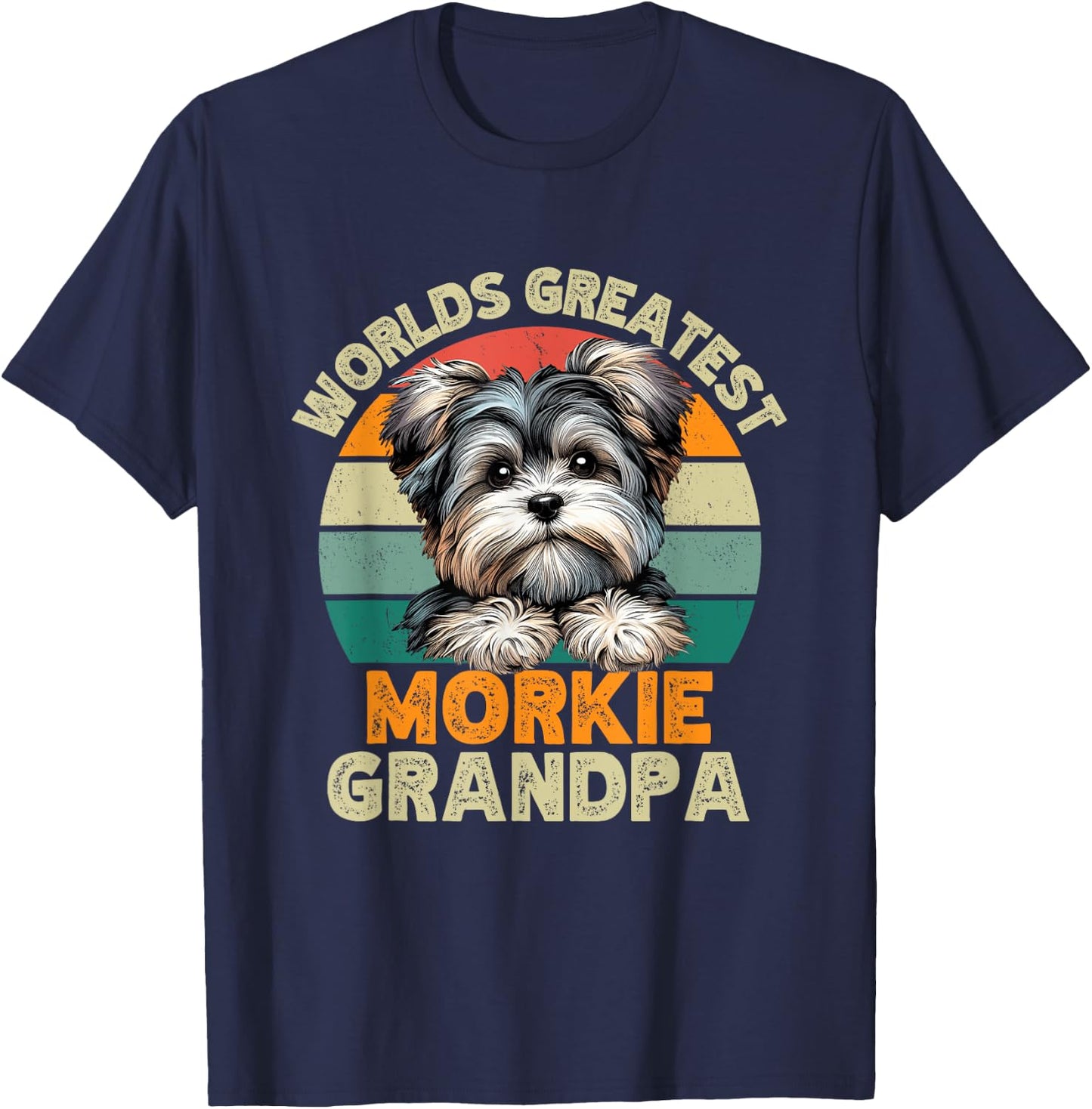 Worlds Greatest Morkie Dog Grandpa Funny Retro Dogs Owner T-Shirt - T-Shirt | Navy