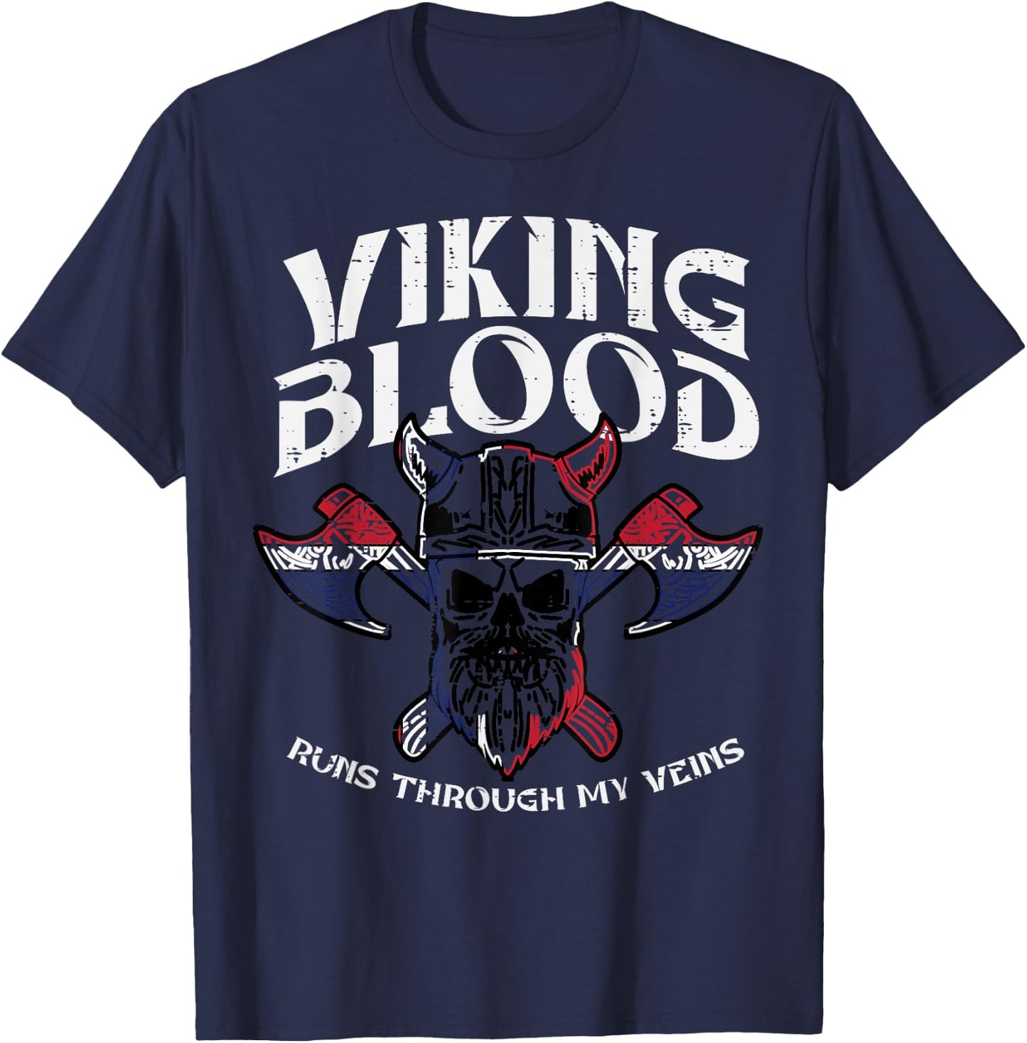 Viking Blood Runs Through My Veins Warrior Men Women Kids T-Shirt - T-Shirt | Navy