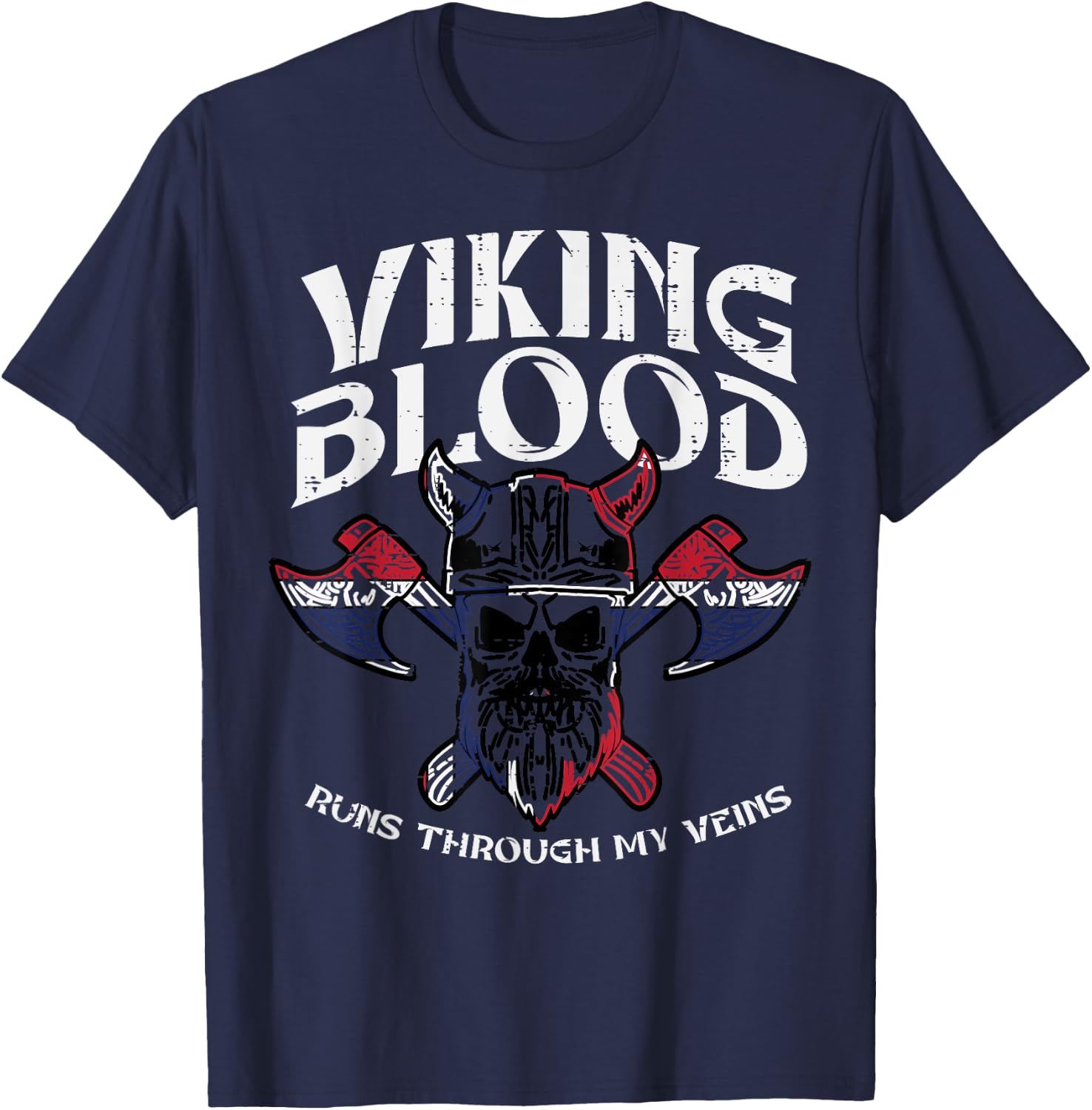 Viking Blood Runs Through My Veins Warrior Men Women Kids T-Shirt - T-Shirt | Navy