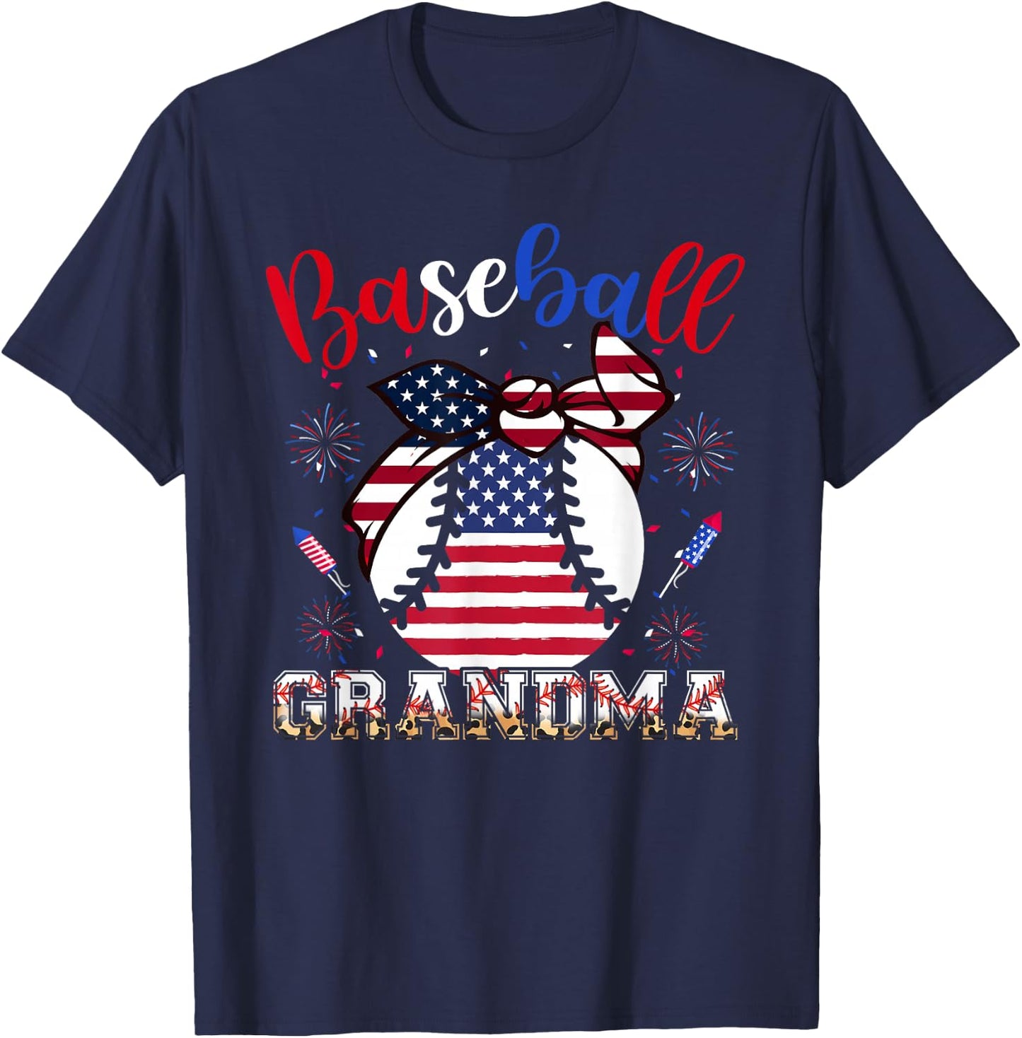 Baseball Grandma Headband Baseball Ball 4th Of July Nana T-Shirt - T-Shirt | Navy