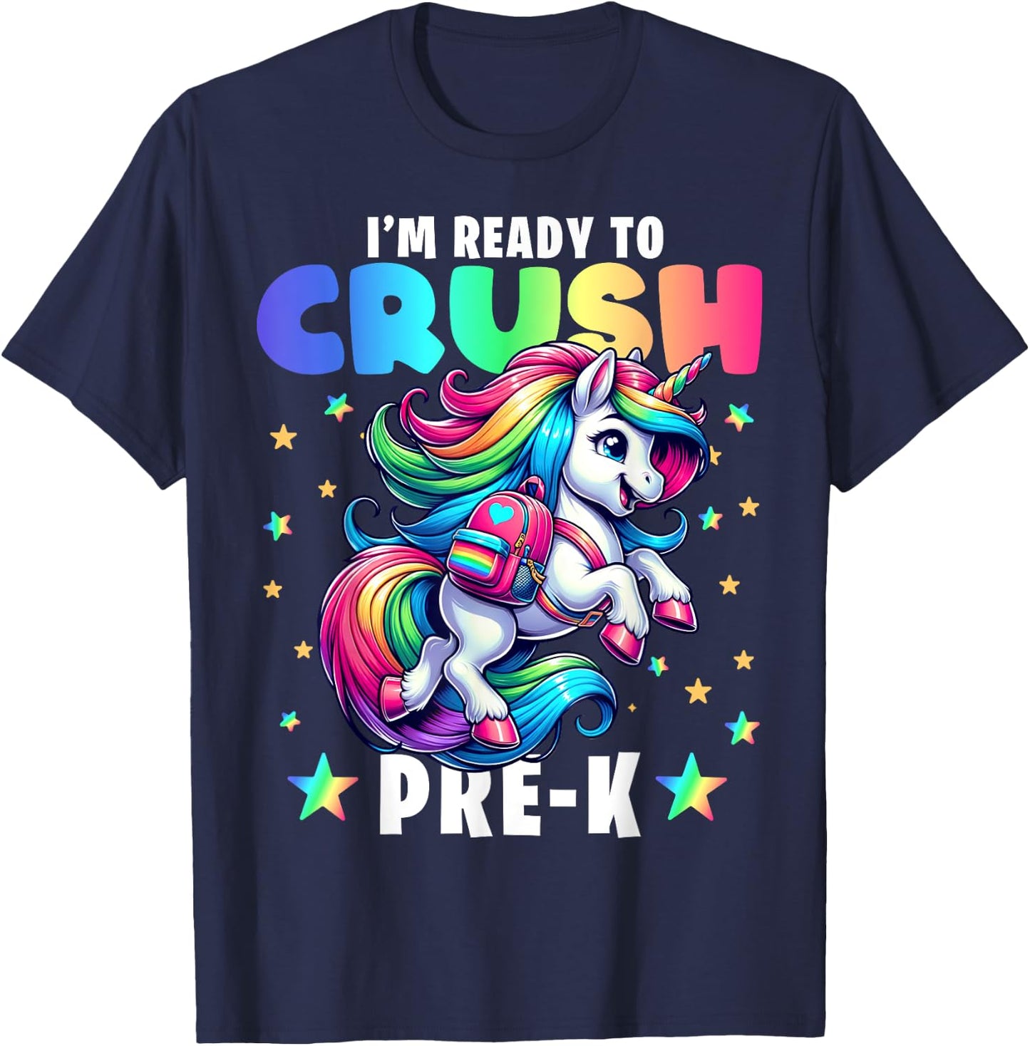 Crush Pre-K Girls Back to School Unicorn First Day Preschool T-Shirt - T-Shirt | Navy