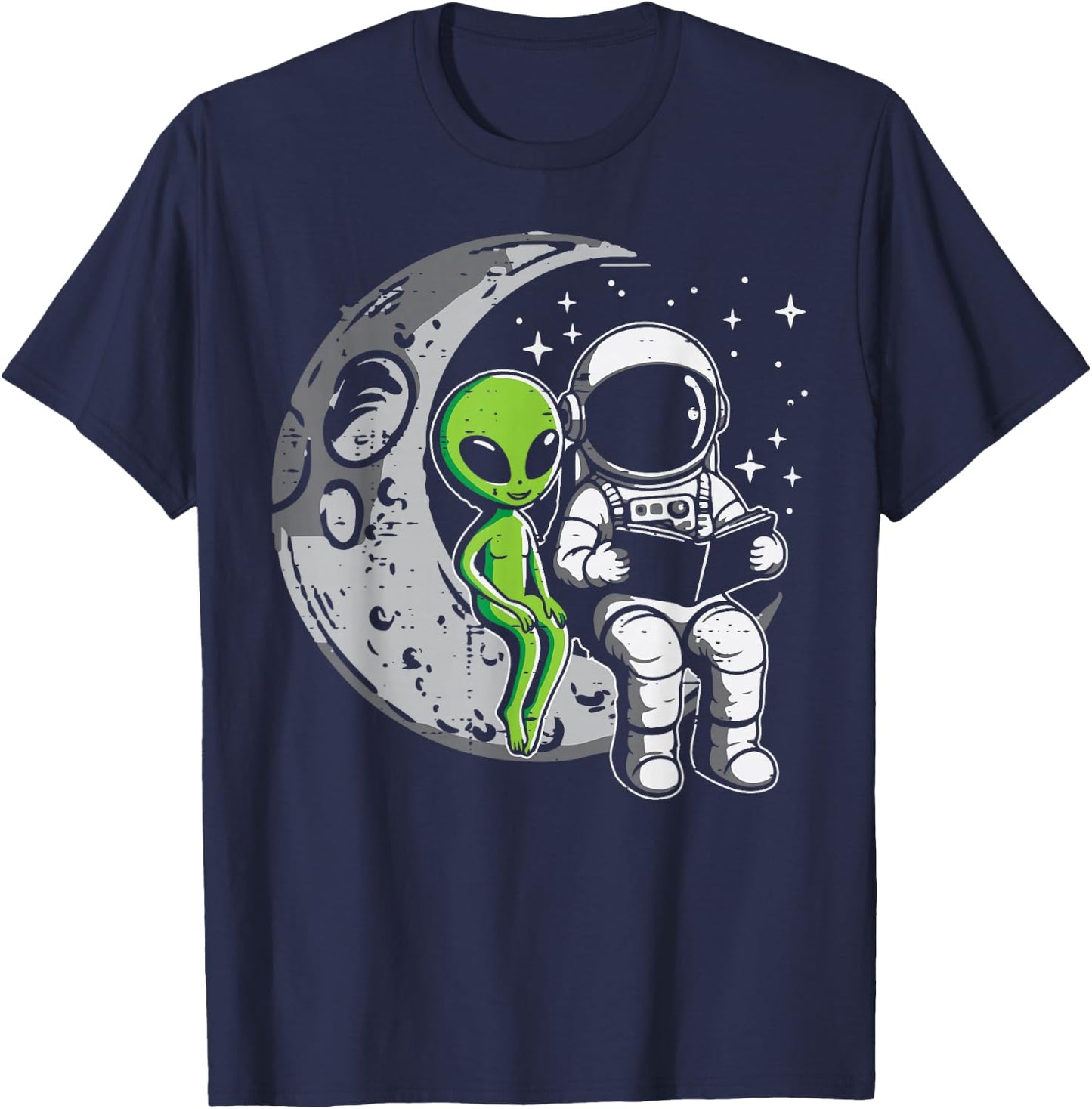 Astronaut Reading Book to Alien Moon Space Women Kids Men T-Shirt - T-Shirt | Navy