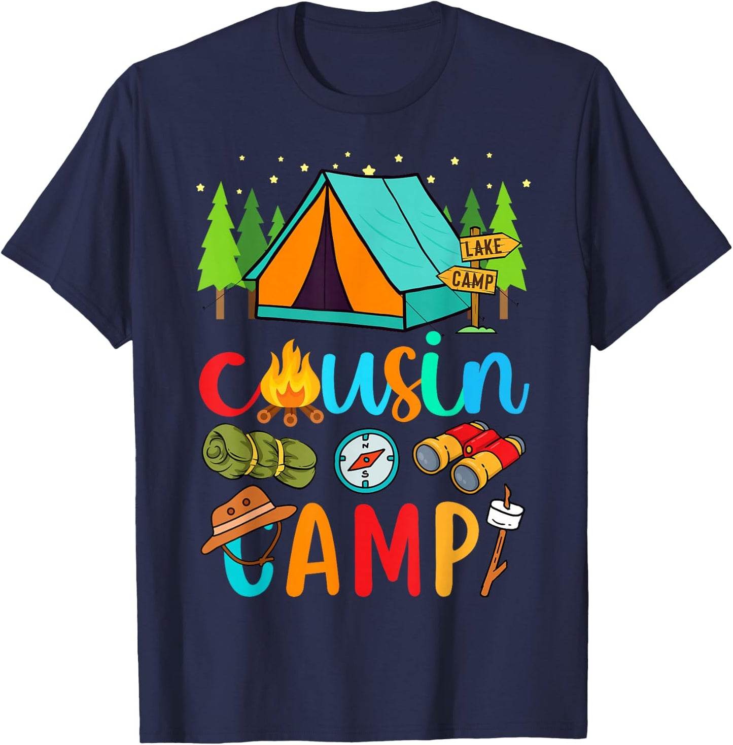Funny Cousin Camp 2025 Family Vacation Summer Camping Crew T-Shirt - T-Shirt | Navy