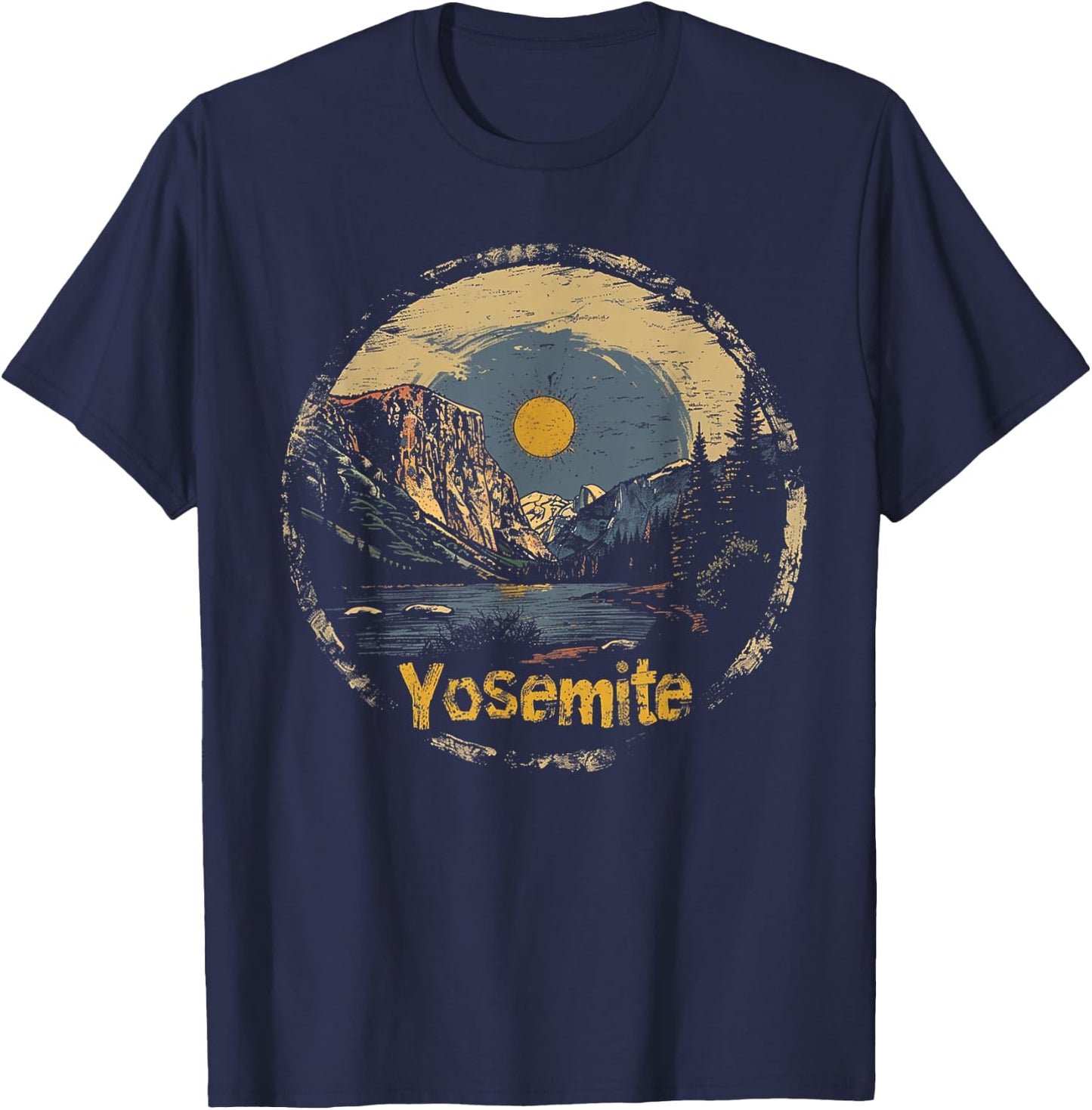 Yosemite - US National Park Vintage Men Women Kids Retro T-Shirt - T-Shirt | Navy
