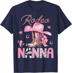 Rodeo Nanna Pink Boots Coquette CowGirl Birthday Party T-Shirt - T-Shirt | Navy