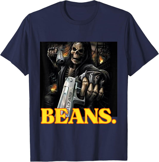Beans Enjoyer Funny Cringe Hard Skeleton Meme T-Shirt - T-Shirt | Navy