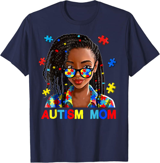 African American Black Autism Mom Afro Autism Awareness Mama T-Shirt - T-Shirt | Navy