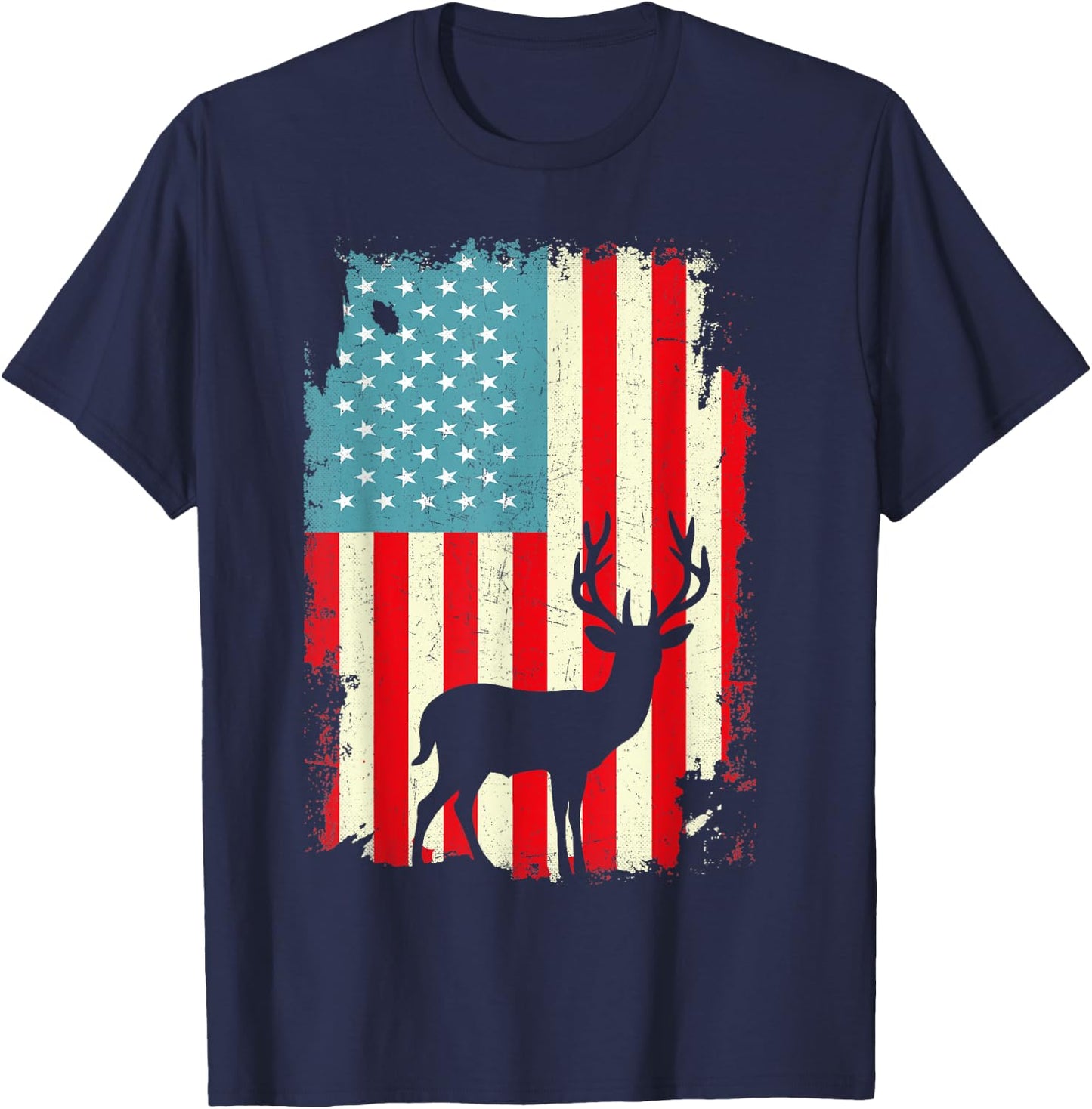 Patriotic Deer Hunting Whitetail Buck USA Flag 4th Of July Men T-Shirt - T-Shirt | Navy