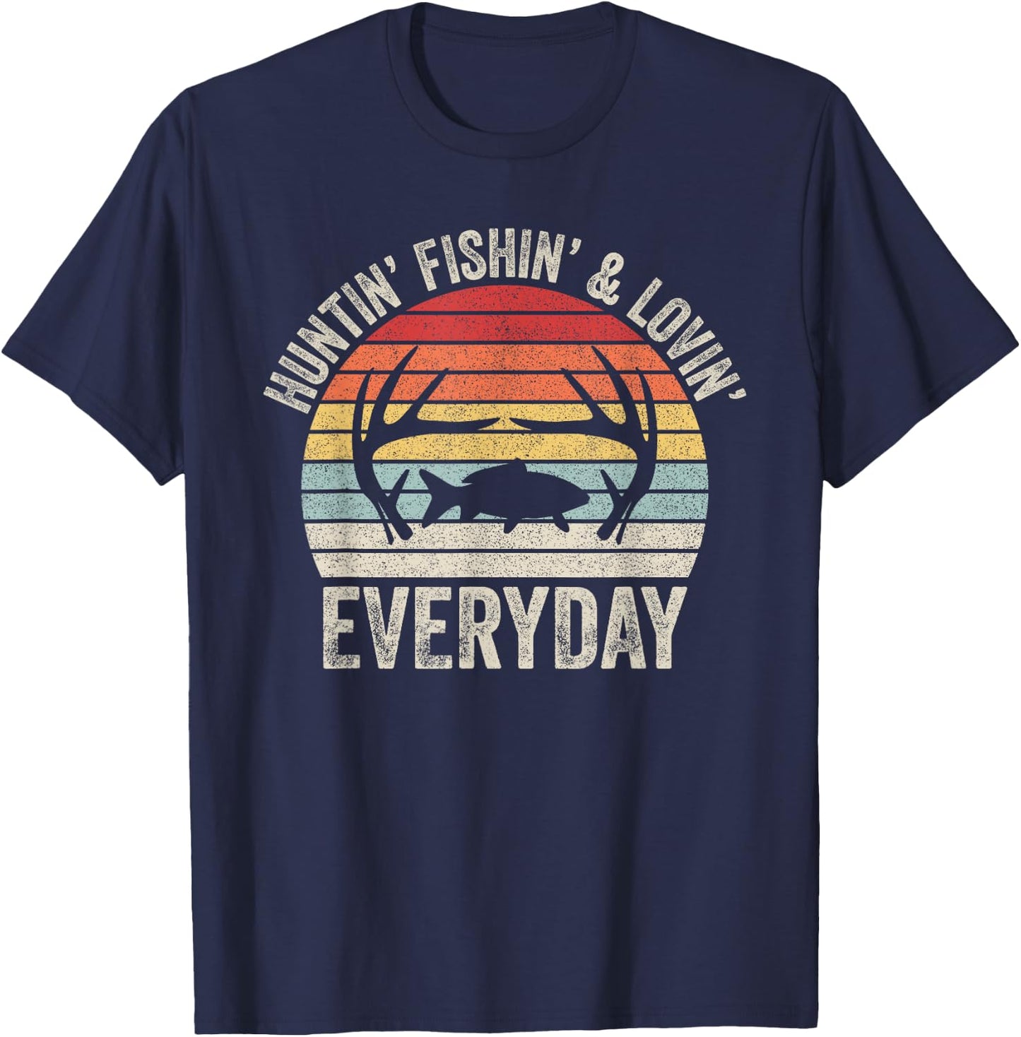 Vintage Retro Hunting Fishing Loving Everyday T-Shirt - T-Shirt | Navy