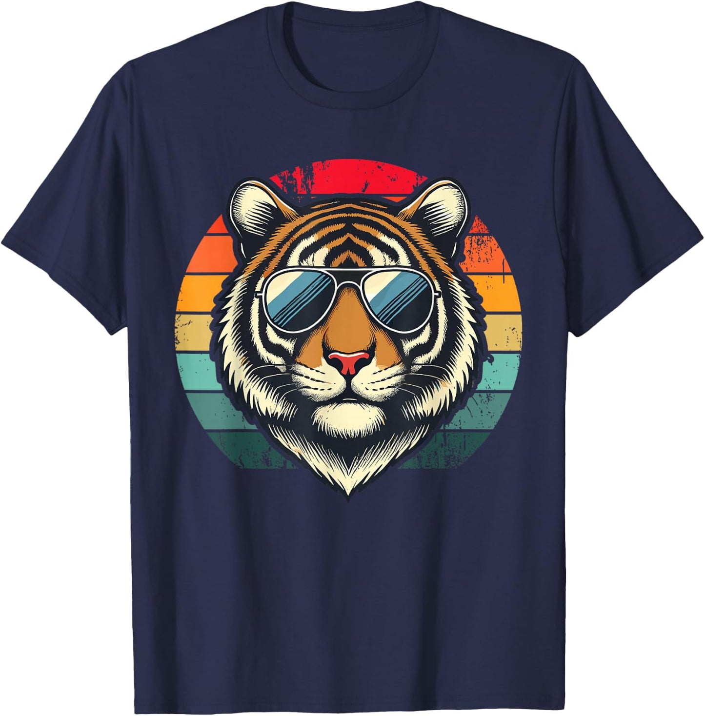 Retro Tiger in Sunglasses Men Women Kids Novelty Funny Tiger T-Shirt - T-Shirt | Navy