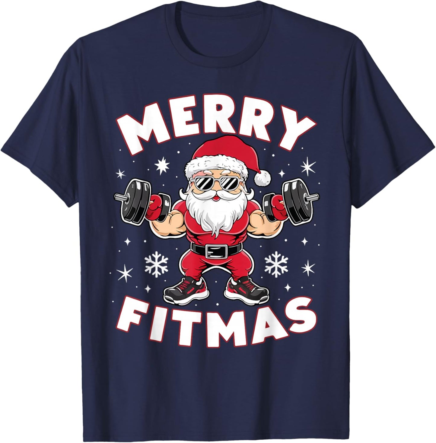 Christmas Santa Xmas Fitness Ugly Christmas Merry Fitmas T-Shirt - T-Shirt | Navy