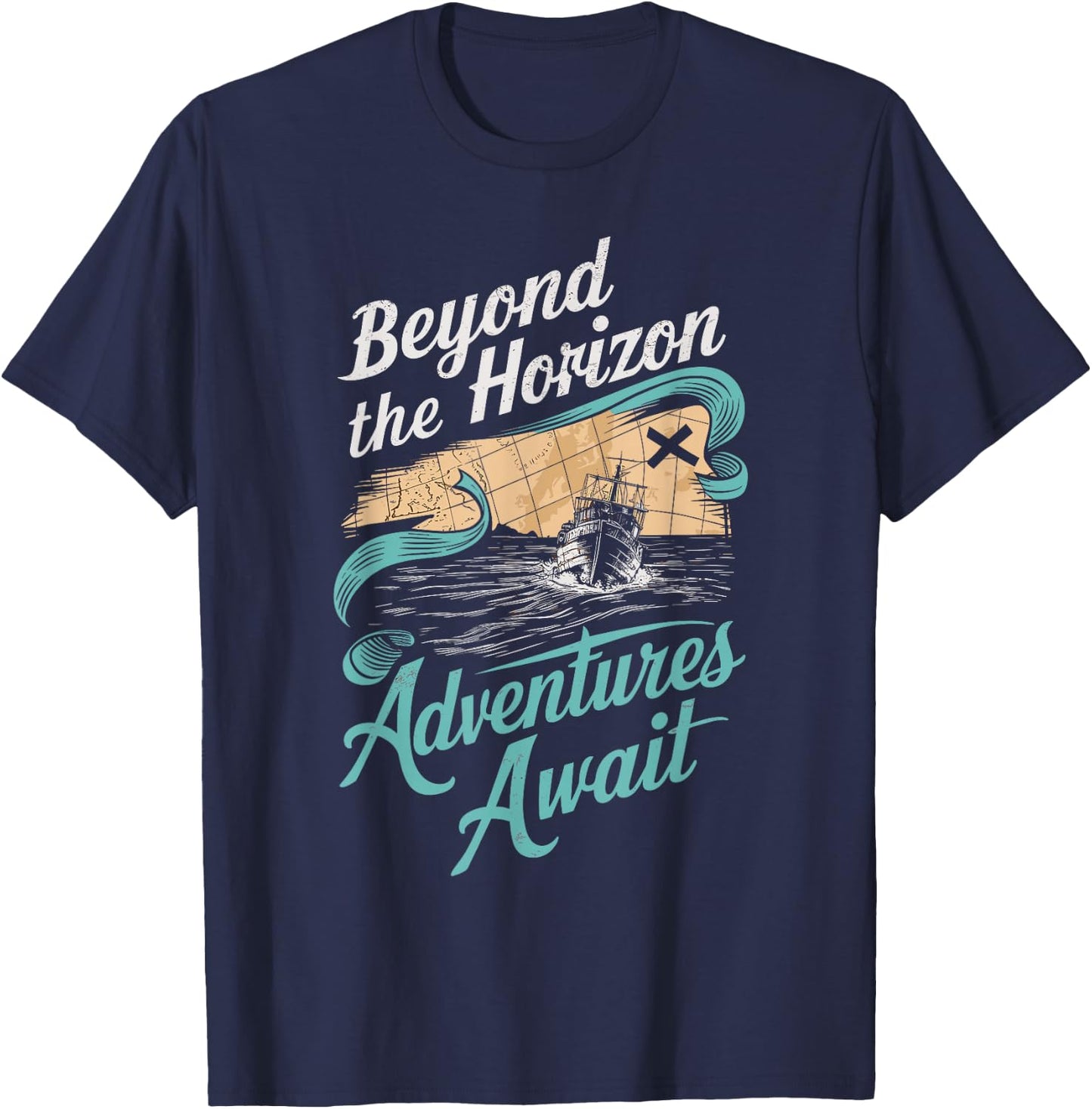 Beyond the Horizon Adventures Await Nautical T-Shirt - T-Shirt | Navy