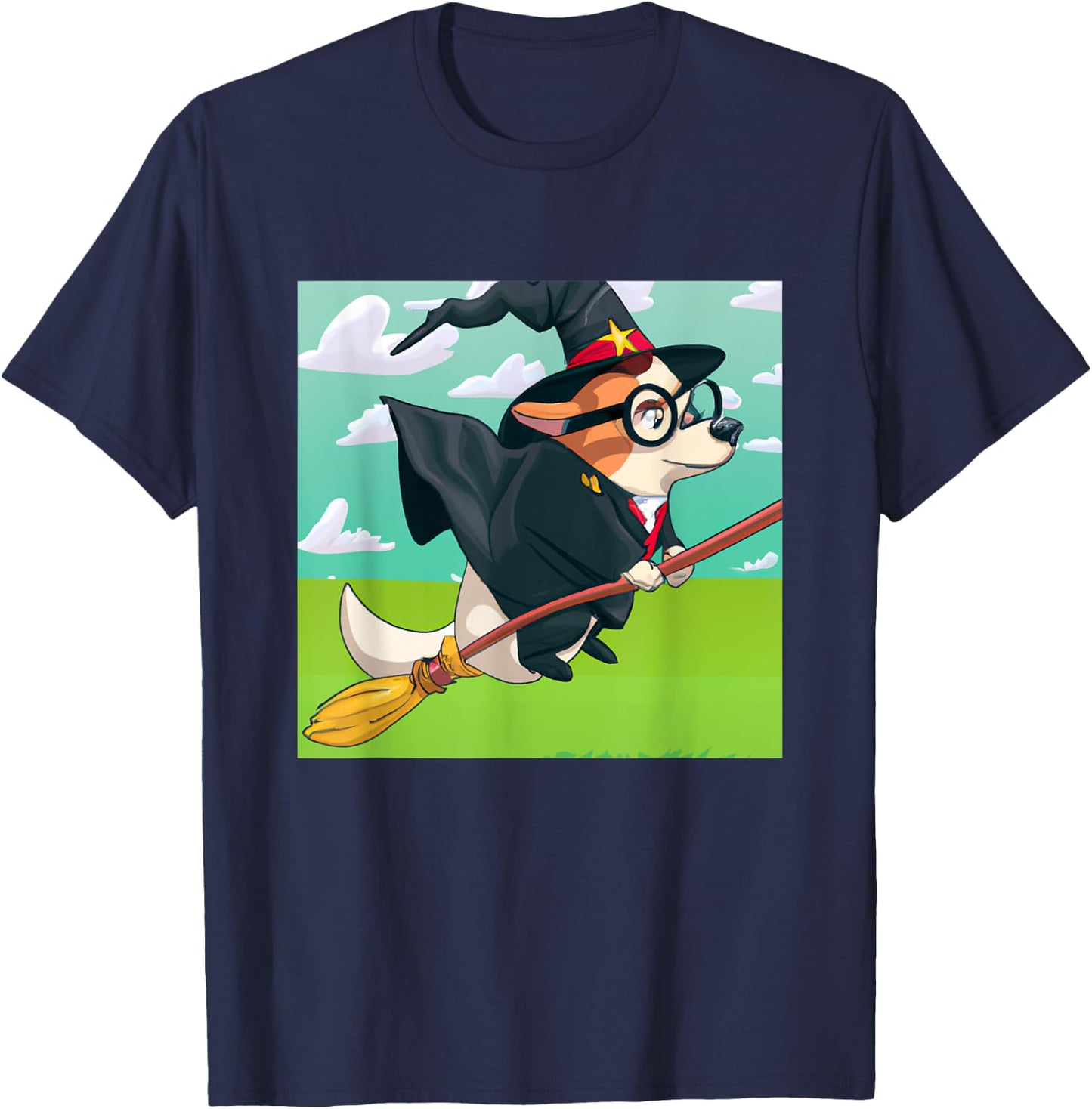 Wizard Corgi Magic Spell Fantasy Witchcraft Flying T-Shirt - T-Shirt | Navy