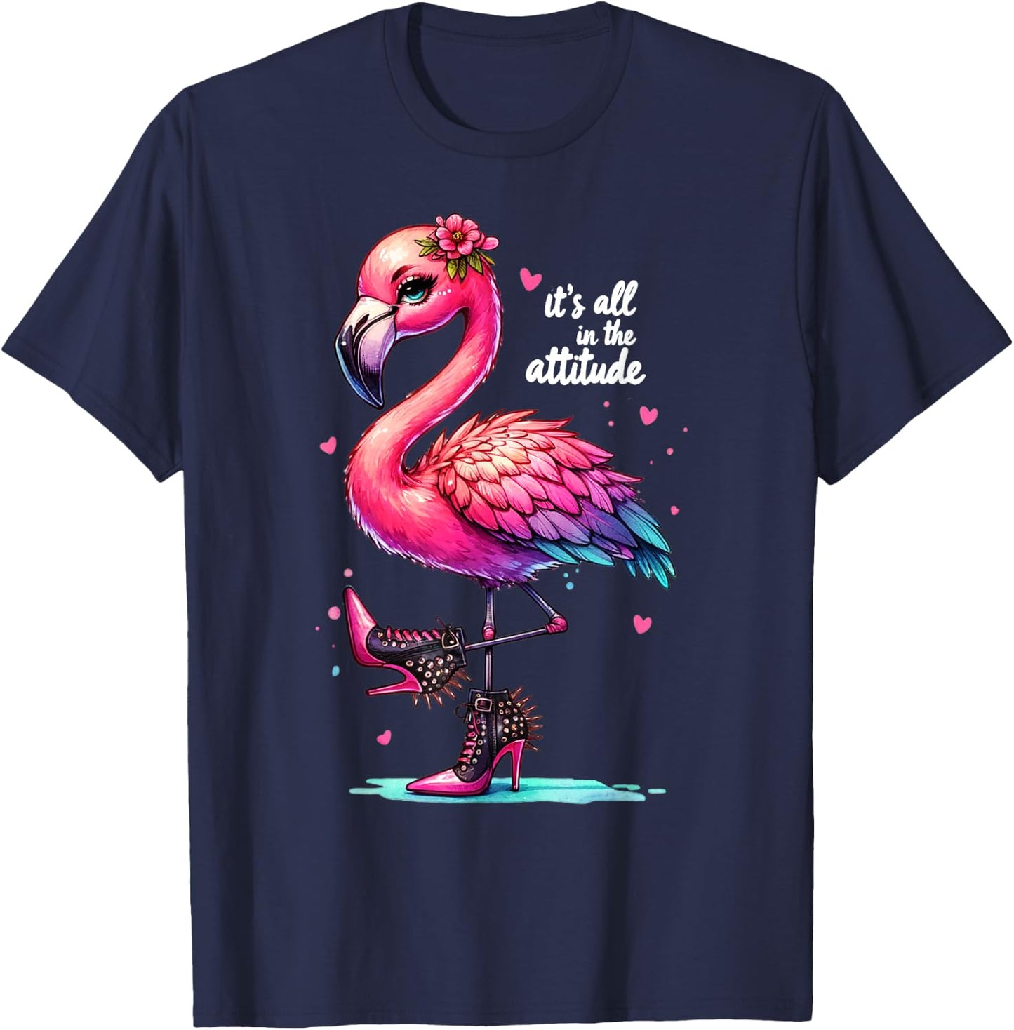 Cute Flamingo Spike Heels It's All in the Attitude Girls T-Shirt - T-Shirt | Navy