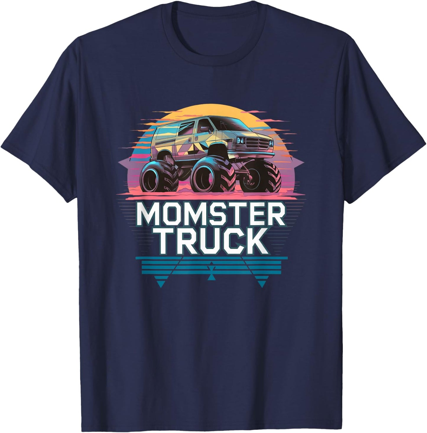 Momster Truck Retro Van Cool Mom School Drop Off T-Shirt - T-Shirt | Navy