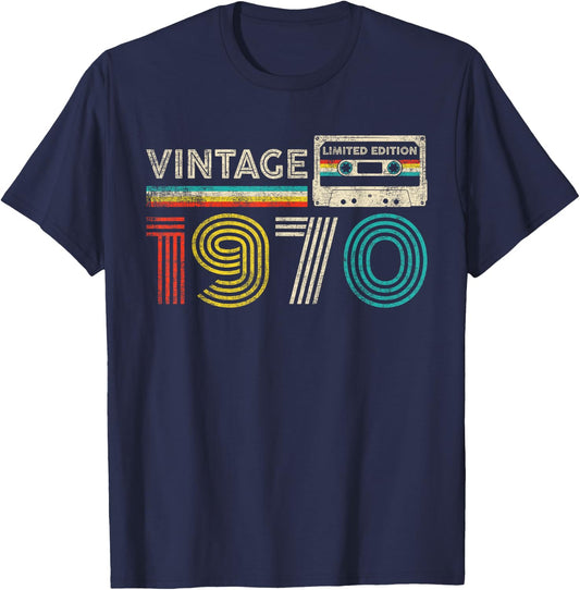 Vintage 1970 55th Birthday Gifts Classic 1970 Cassette Tape T-Shirt - T-Shirt | Navy