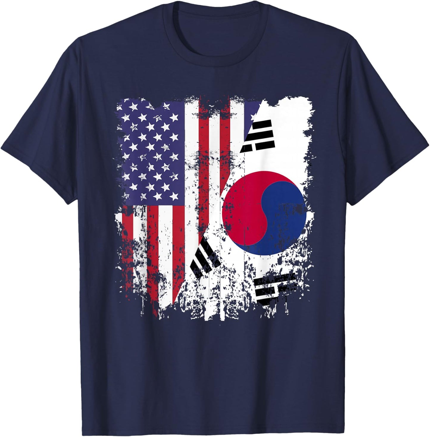 Korean Roots Half American Flag Korea Flag T-Shirt - T-Shirt | Navy