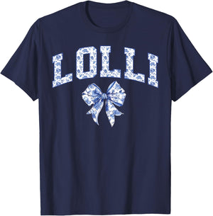 Lolli Coquette Toile Blue Bow Floral Family Matching T-Shirt - T-Shirt | Navy