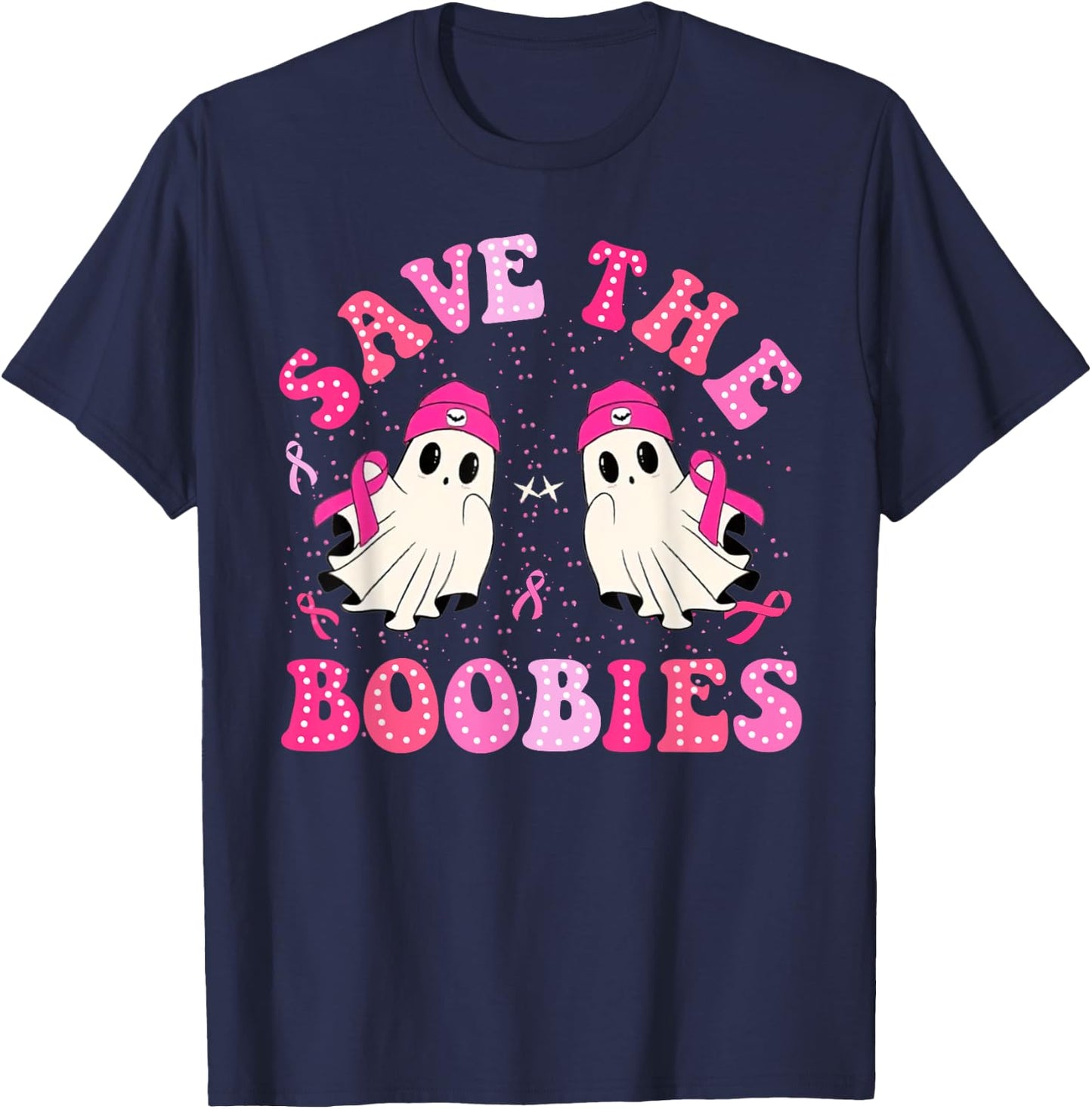 Save The Boobies For Breast Cancer Halloween Ghost T-Shirt - T-Shirt | Navy