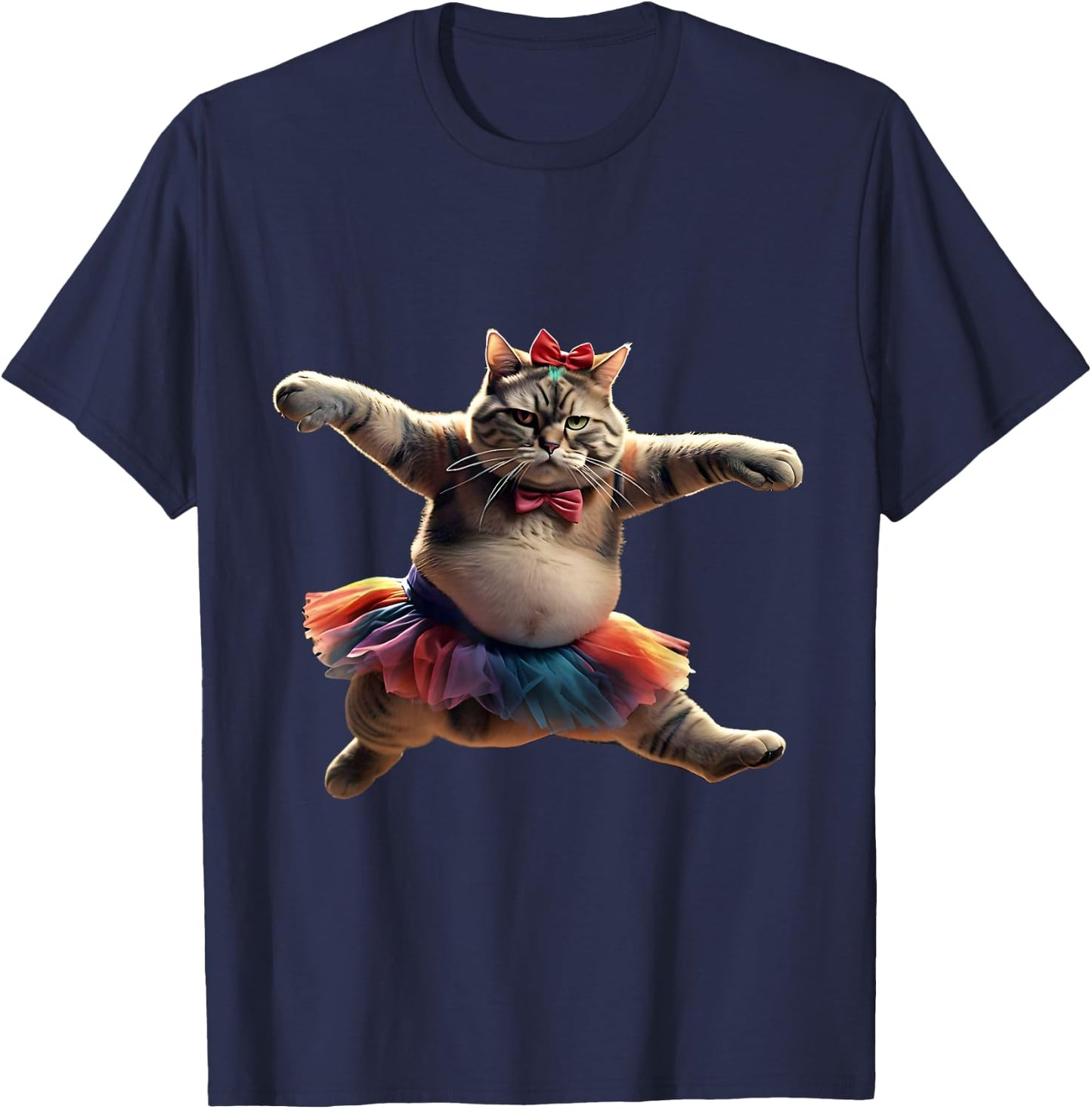 Funny Ballet Kitty Cat with a Big Belly Wearing a Tutu. Men Women T-Shirt - T-Shirt | Navy